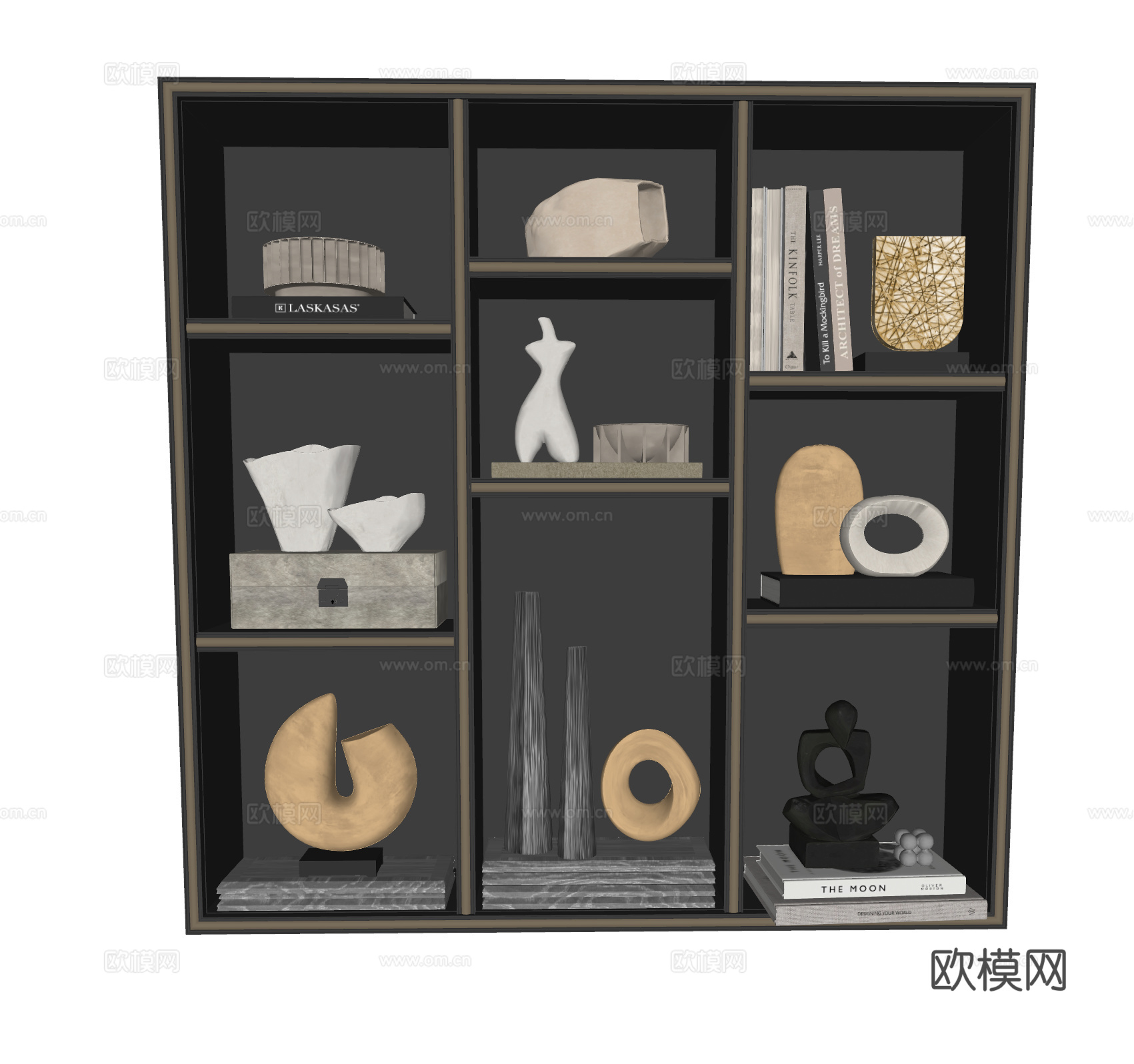 现代摆件组合 雕塑 书籍 装饰品  花瓶su模型