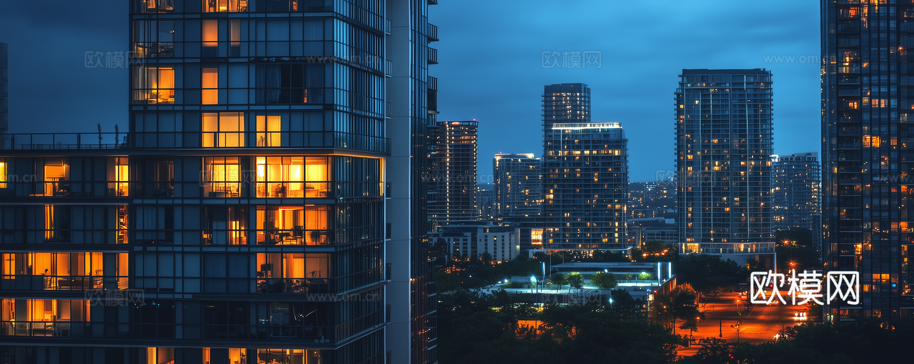 现代城市傍晚外景夜景