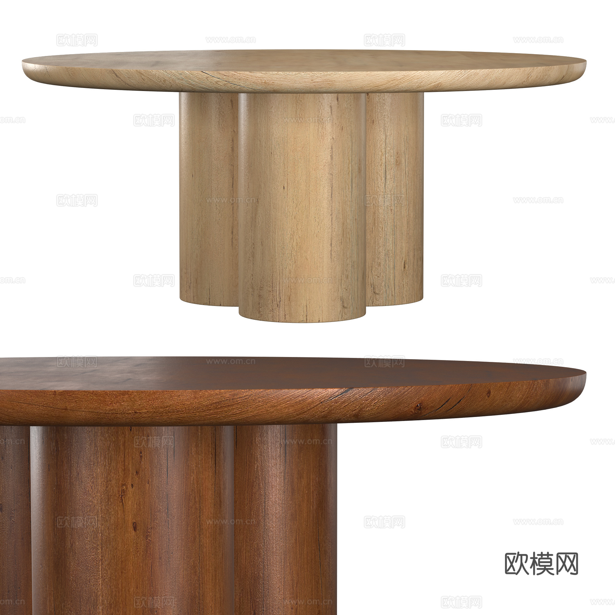 新中式实木圆餐桌3d模型下载（渲染图1）