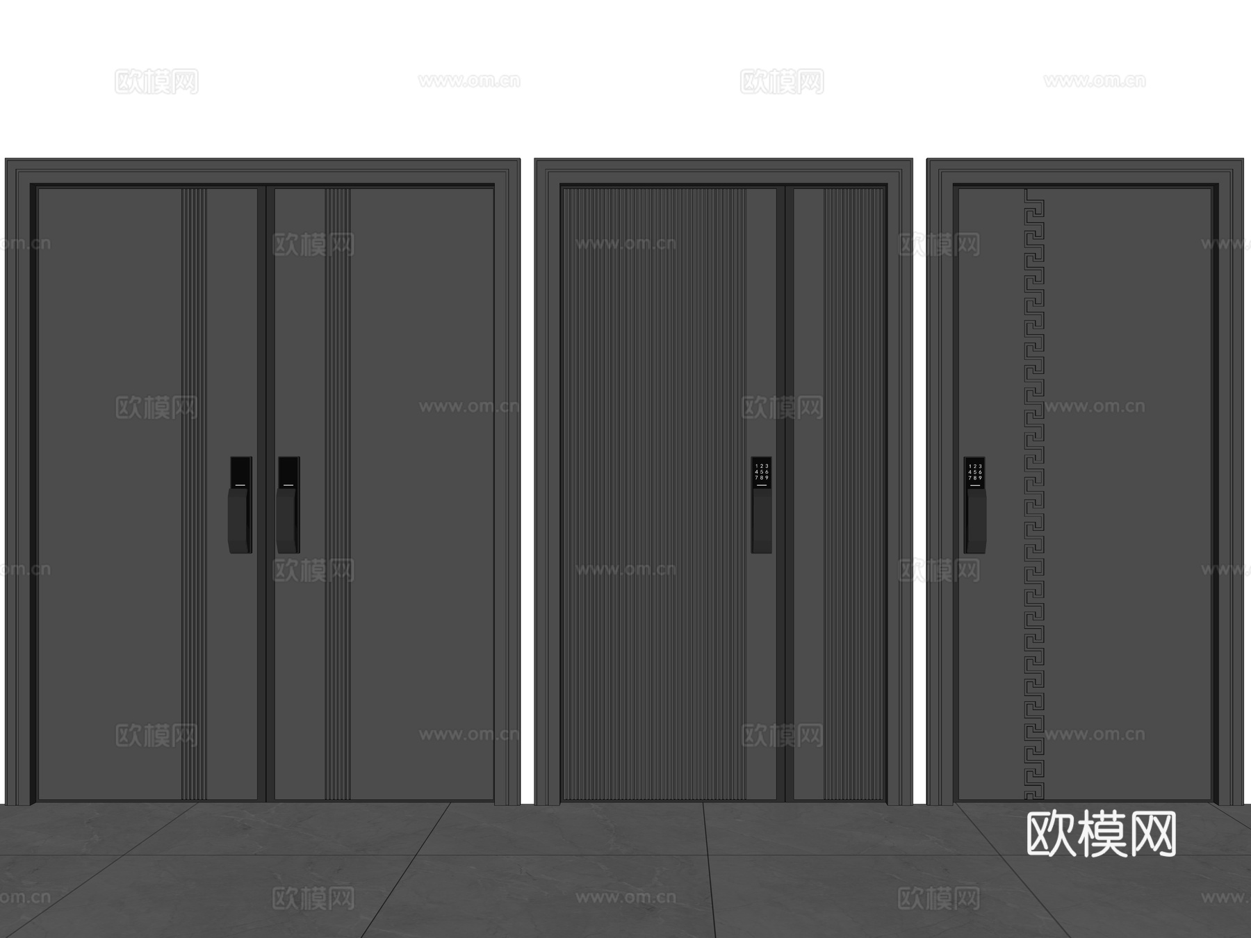 现代入户防盗门 智能防盗门 指纹密码入户门 防盗门组合3d模型