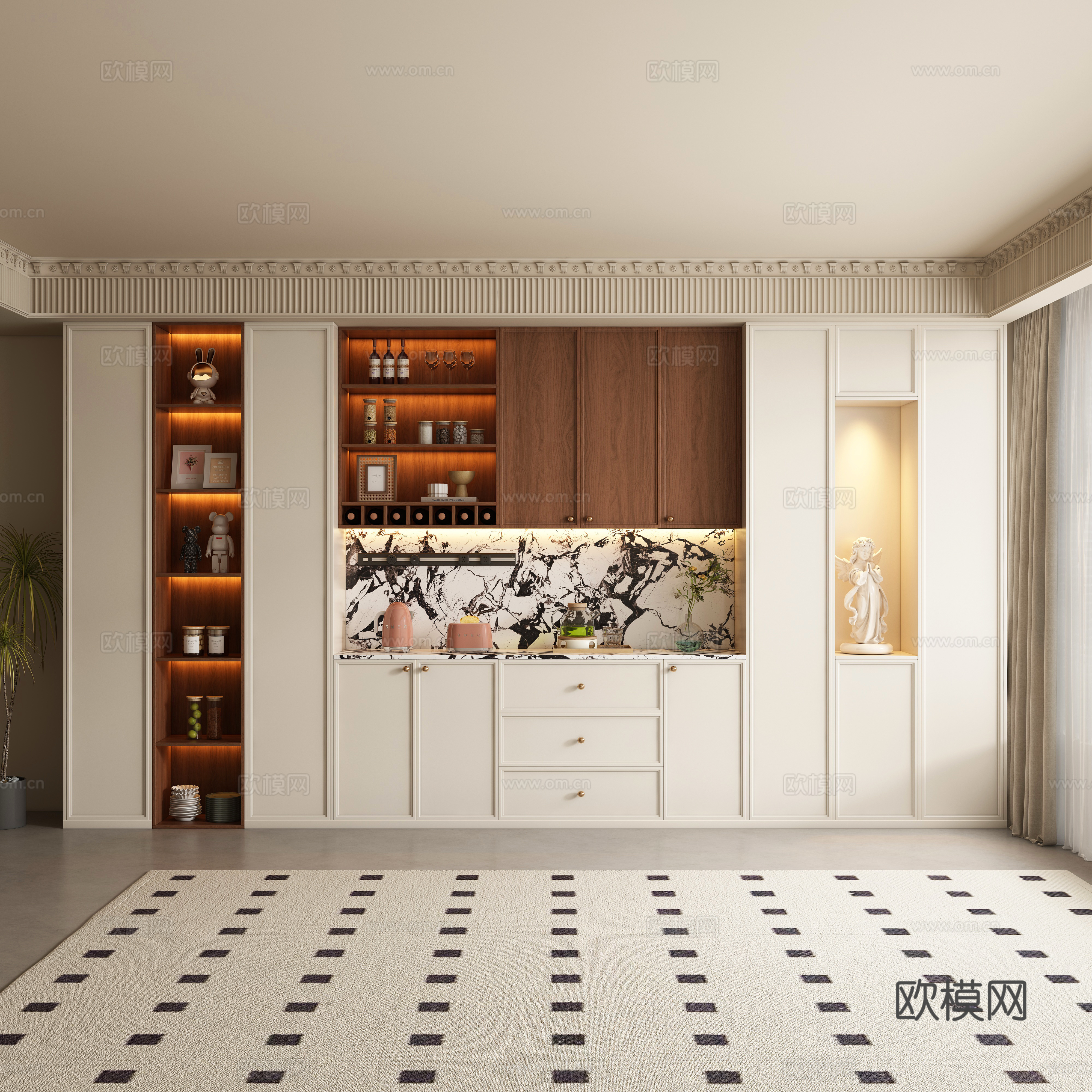 现代中古风酒柜 餐边柜3d模型