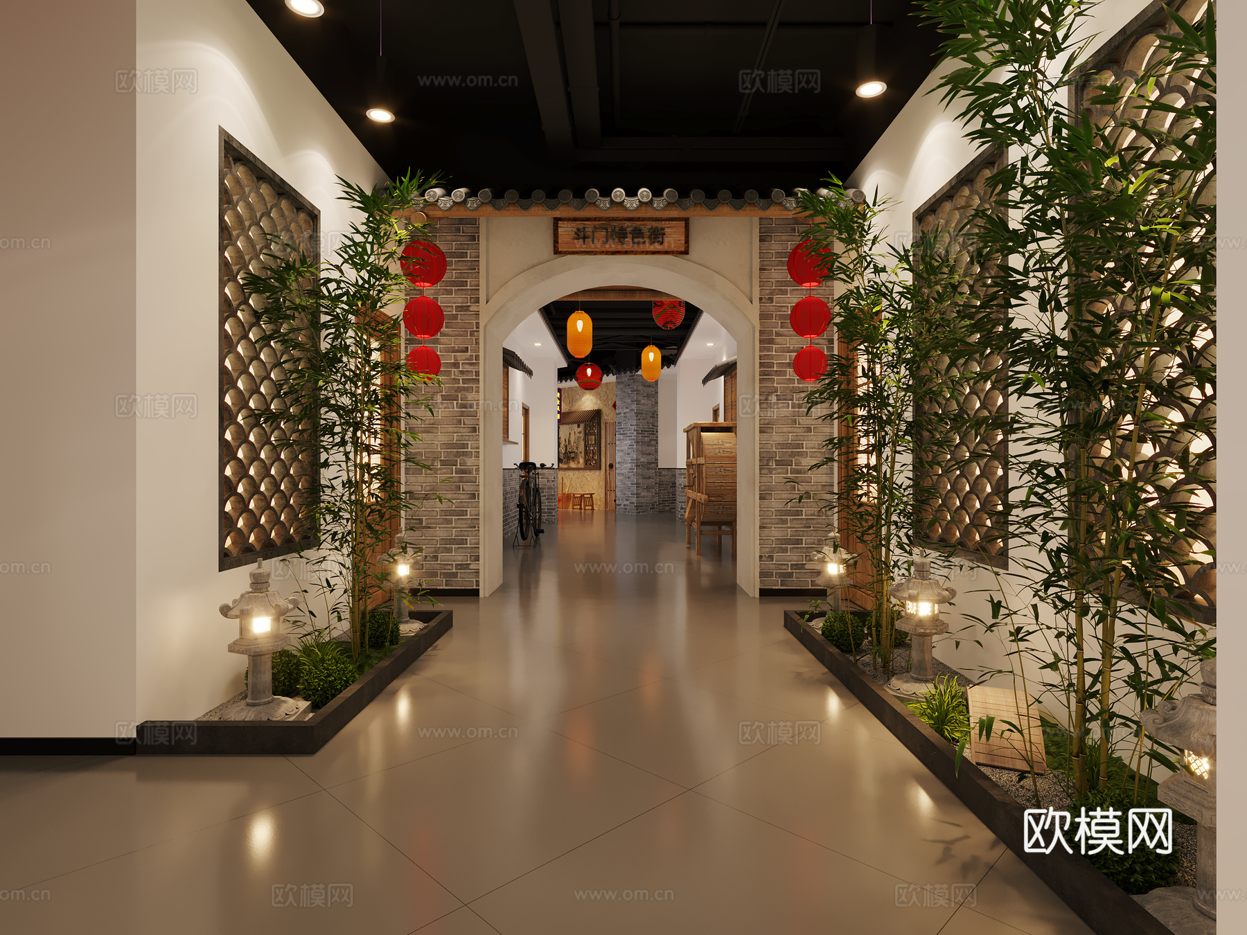 新中式餐饮酒店过道3d模型