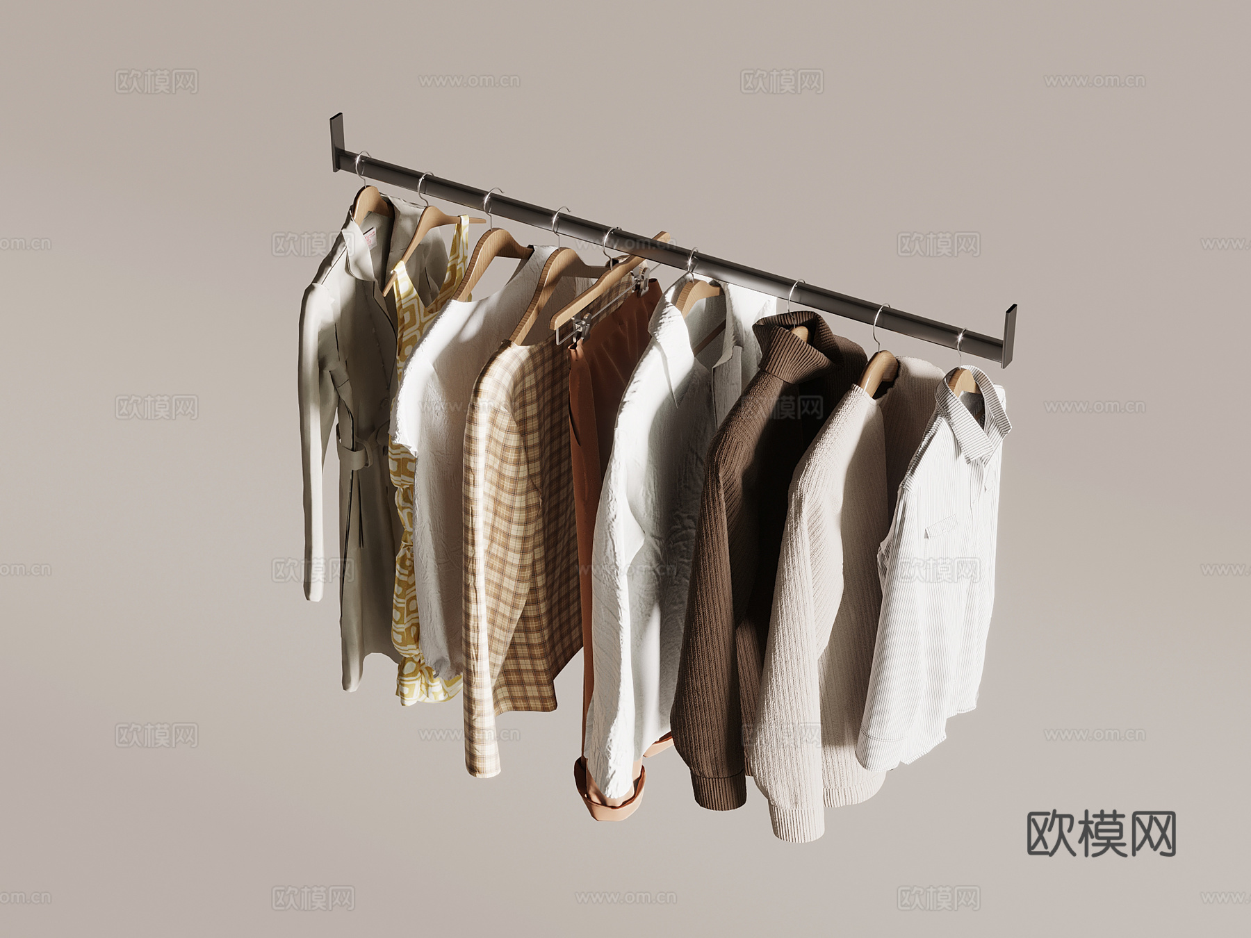 现代挂衣杆 衣服服饰su模型