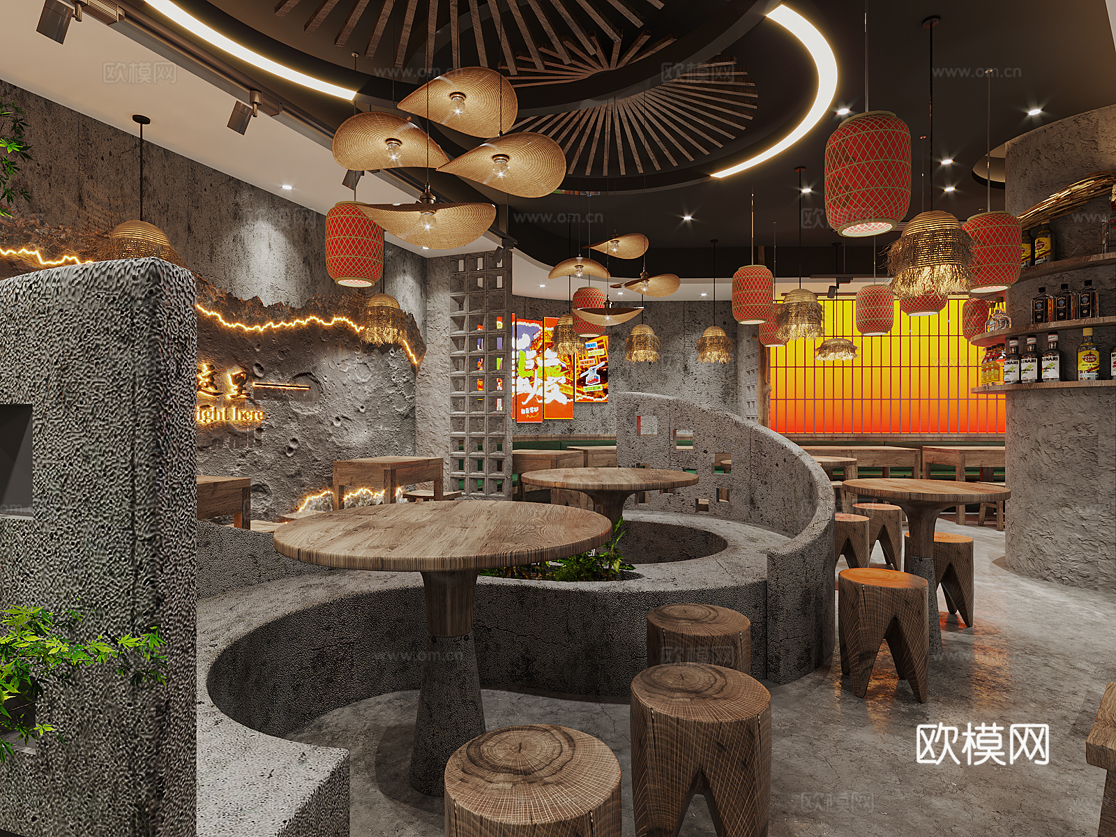 现代 复古餐厅3d模型下载（渲染图2）