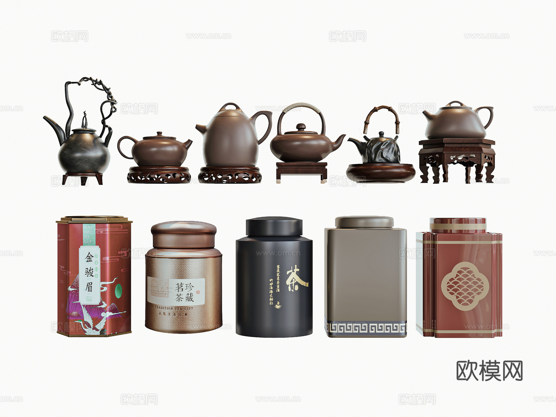 新中式茶壶茶具su模型