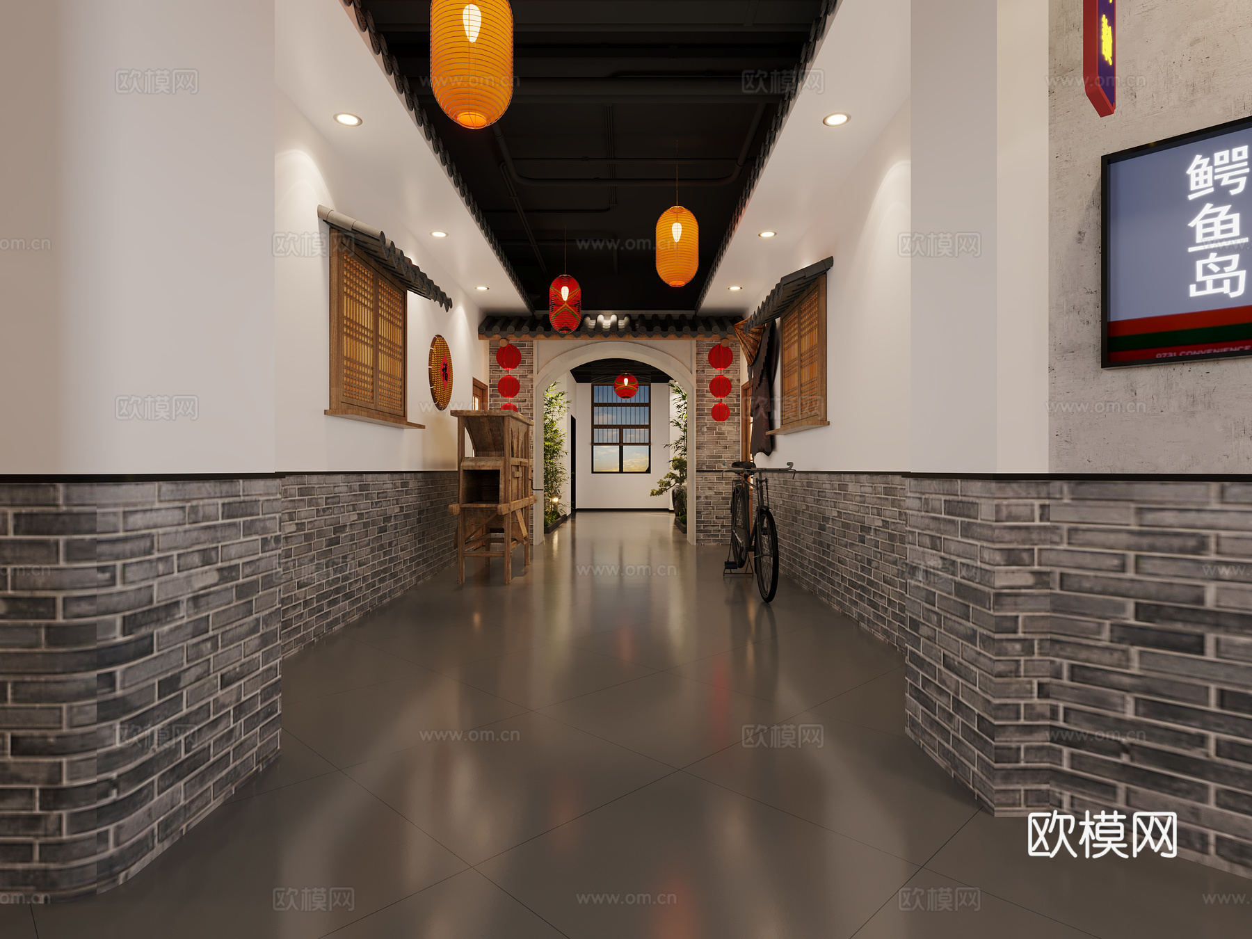新中式餐饮酒店过道3d模型