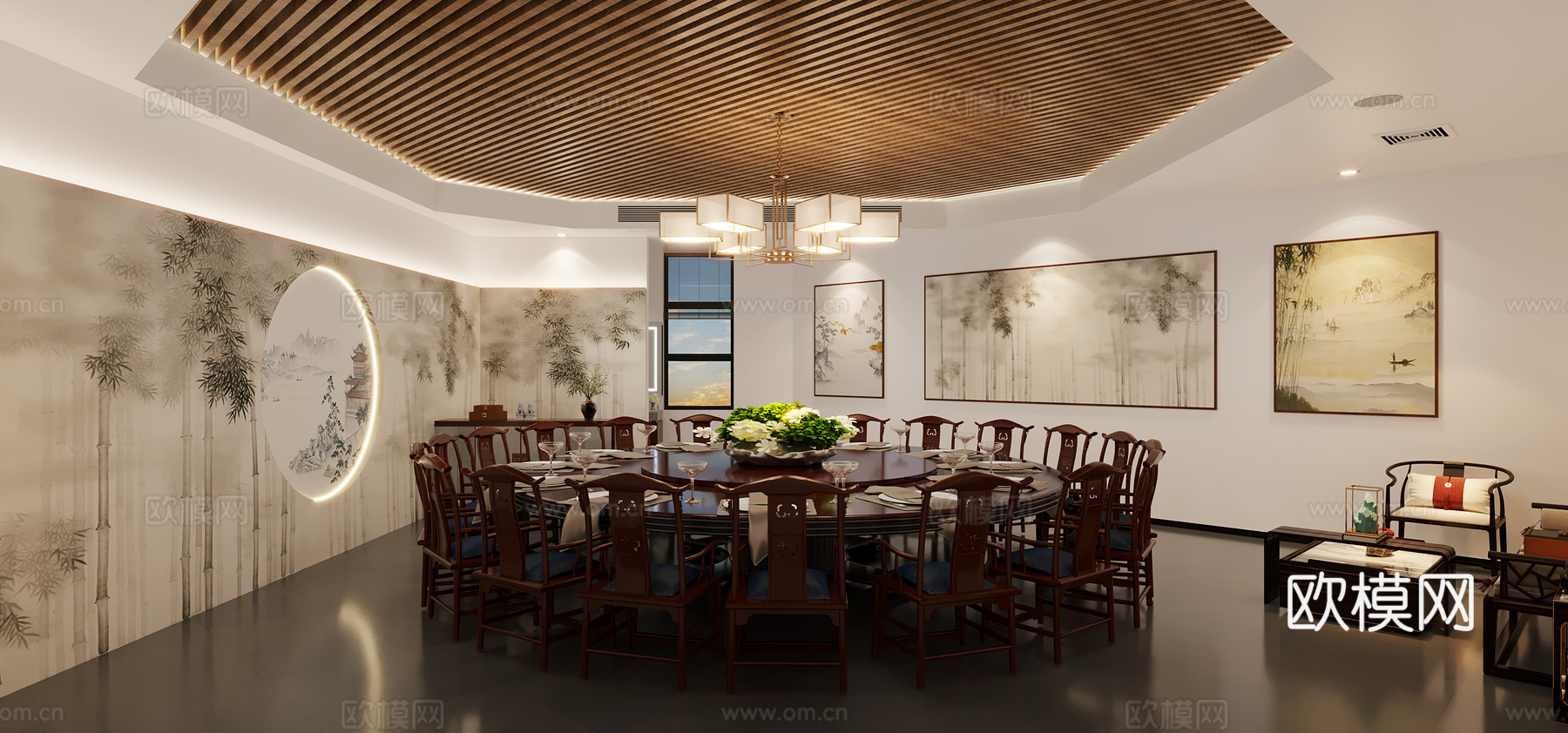 新中式餐饮包厢3d模型