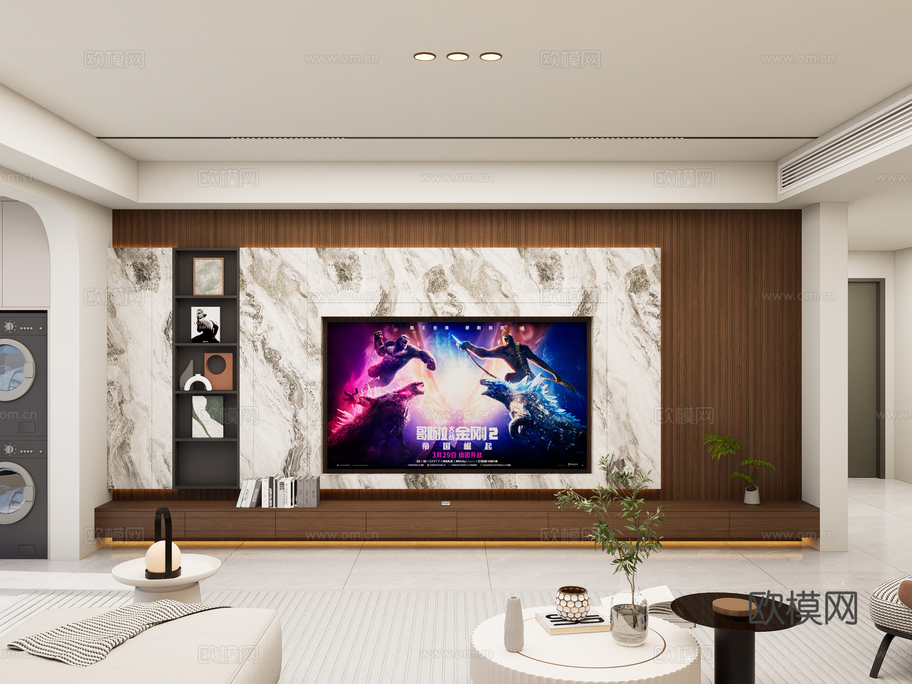 现代电视背景墙 现代客厅背景 沙发茶几组合 木饰面背景墙3d模型