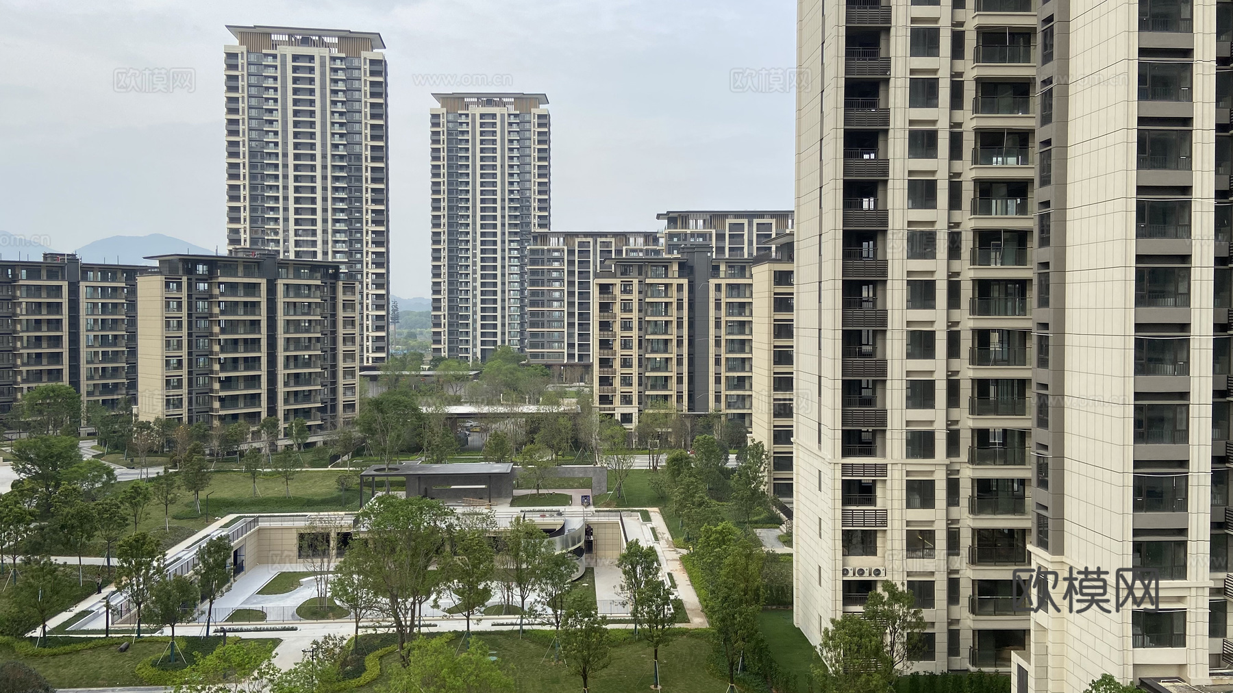 现代白天小区外景庭院外景别墅外景