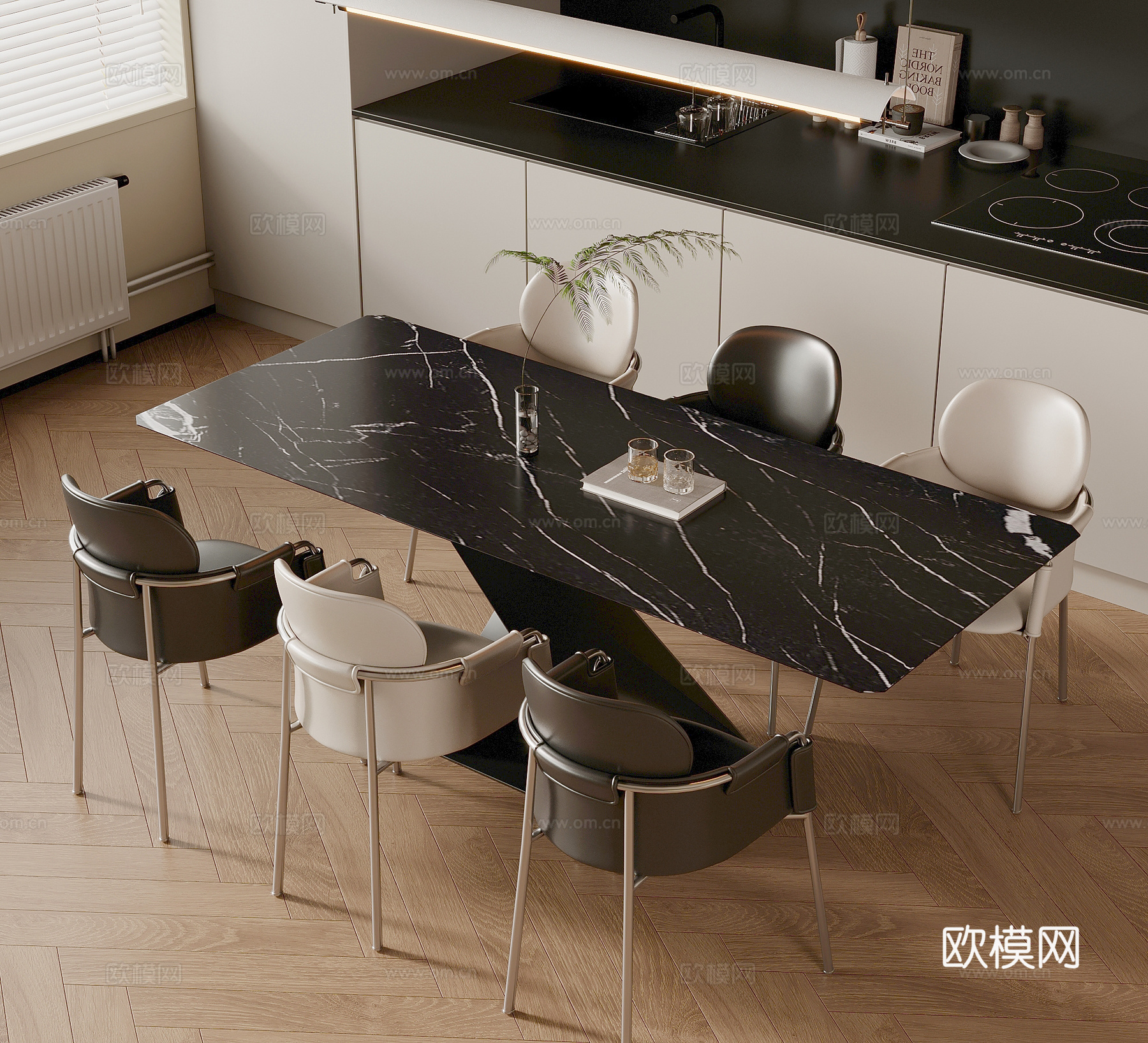 现代意式餐桌椅su模型