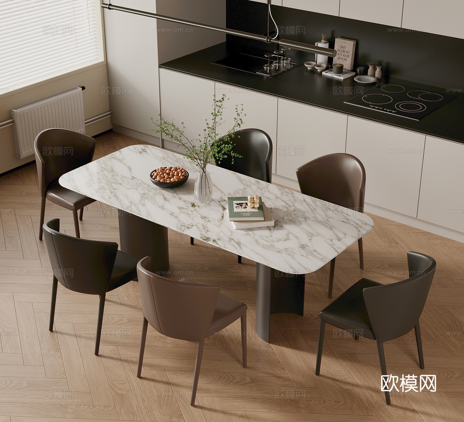 现代意式餐桌椅su模型