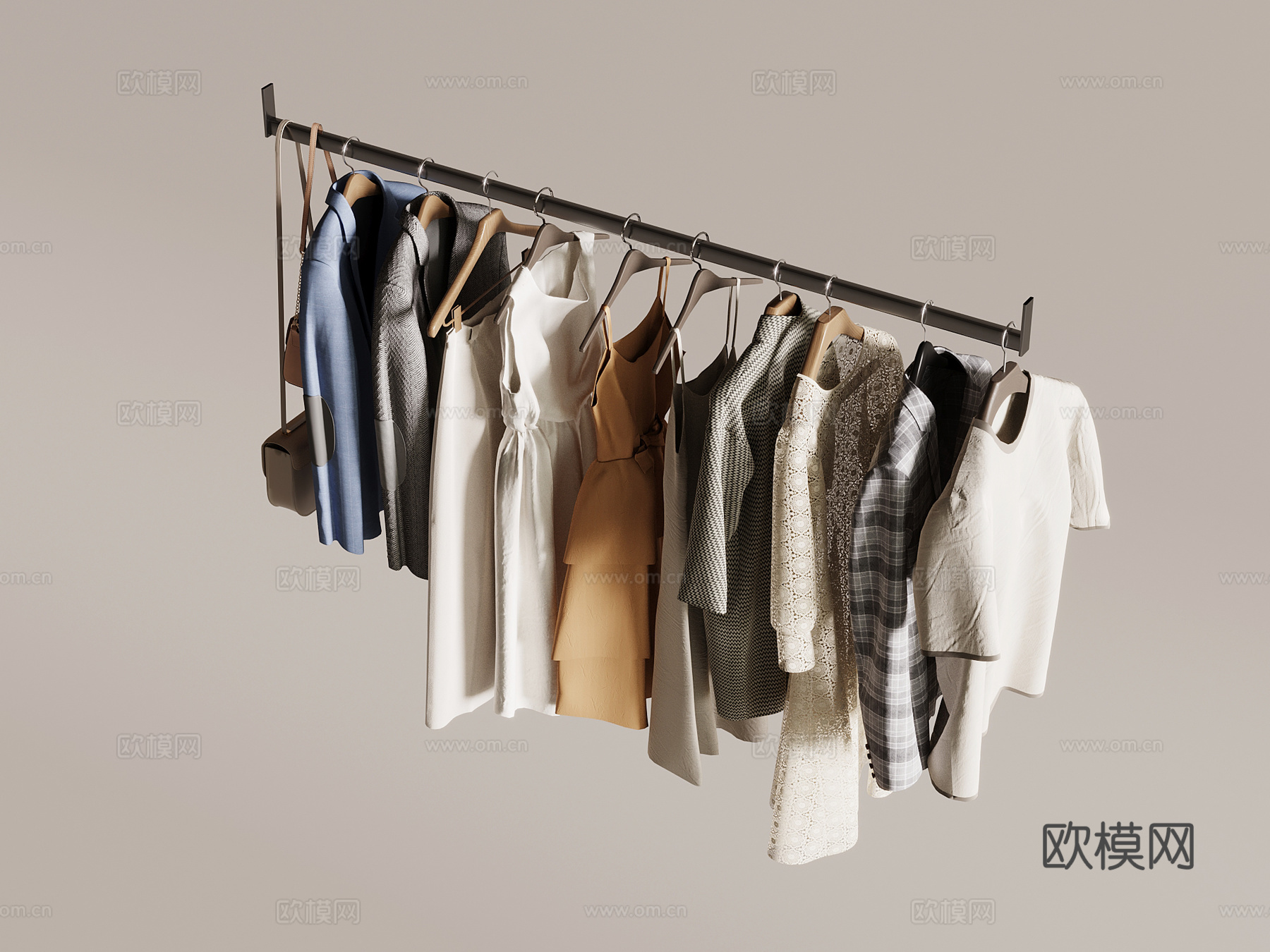 现代挂衣杆 衣服服饰su模型