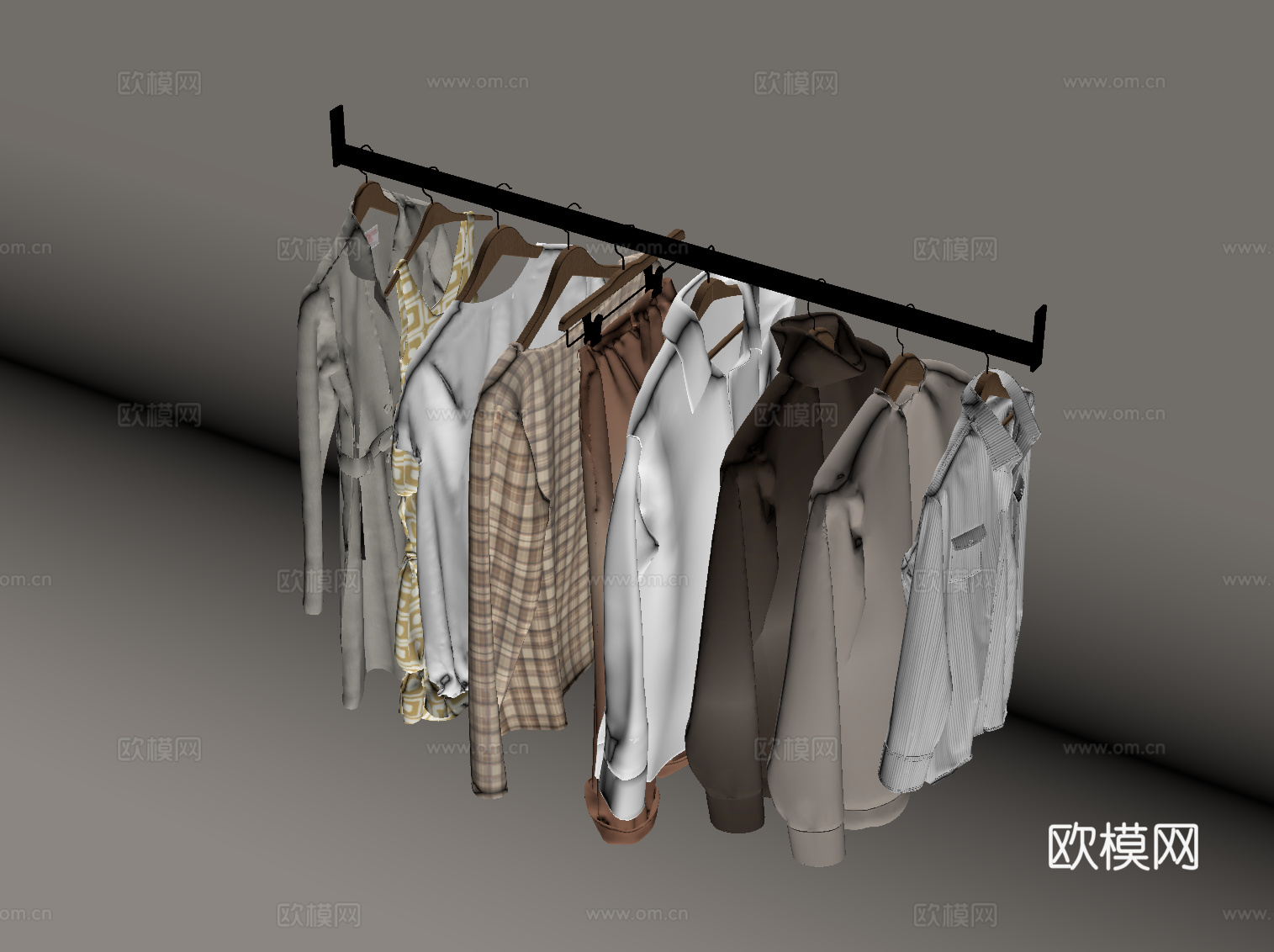 现代挂衣杆 衣服服饰su模型