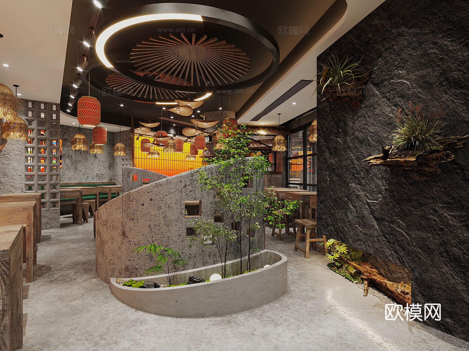 现代 复古餐厅3d模型下载（渲染图1）