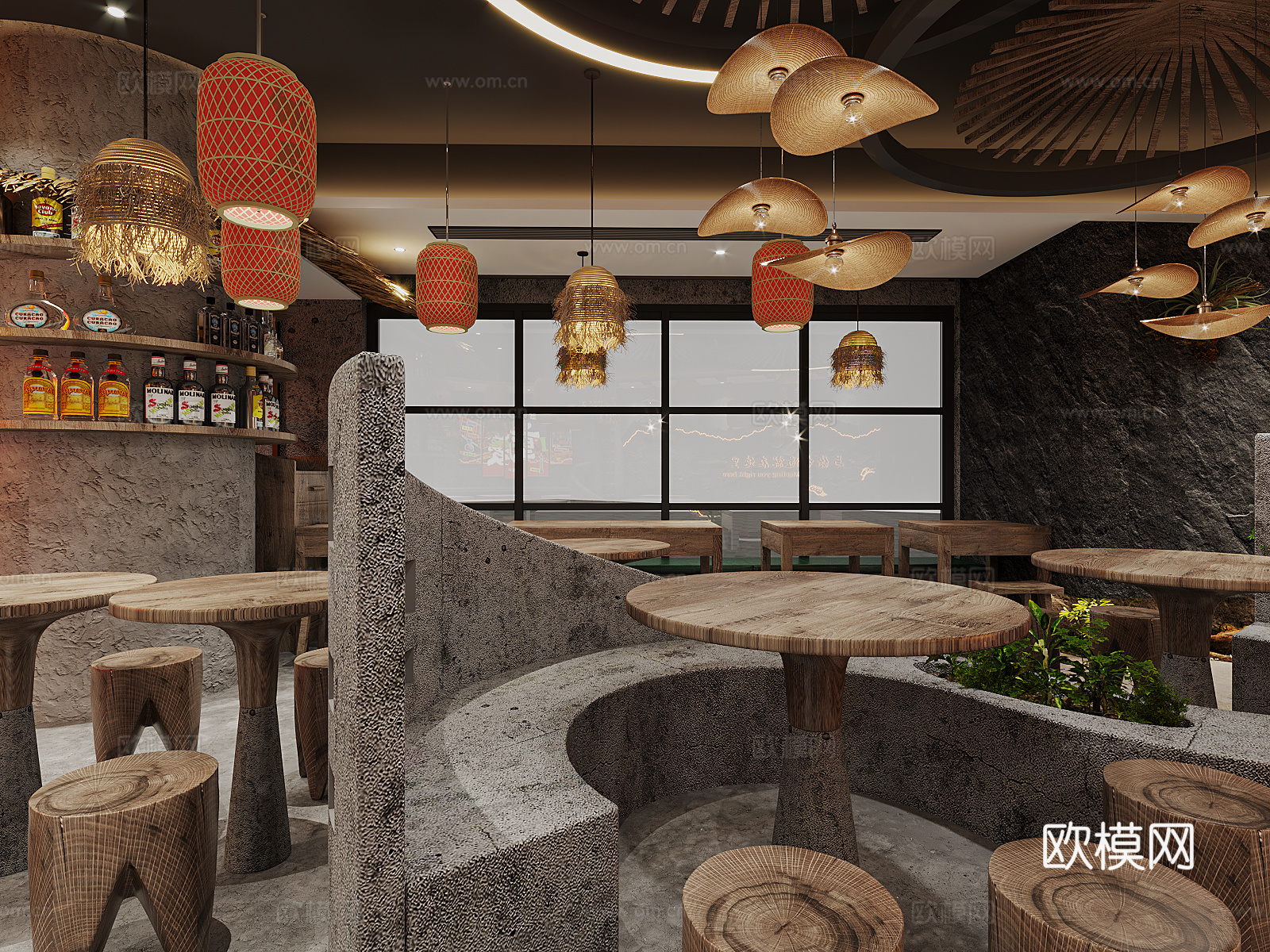 现代 复古餐厅3d模型下载（渲染图3）