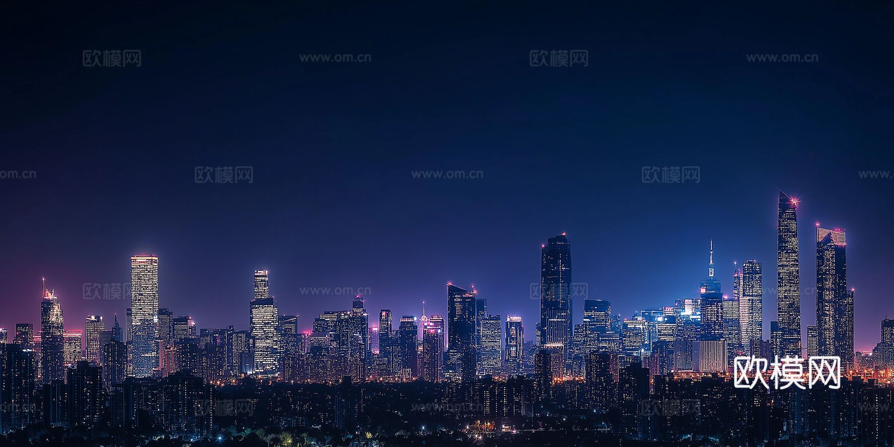 现代城市傍晚外景夜景
