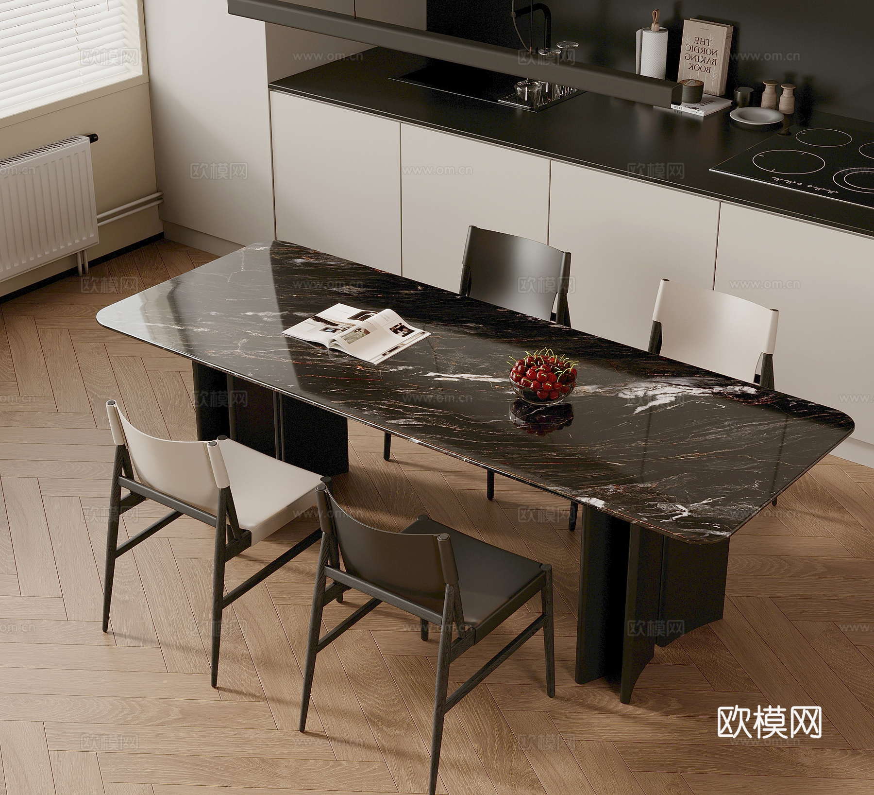 现代意式餐桌椅su模型