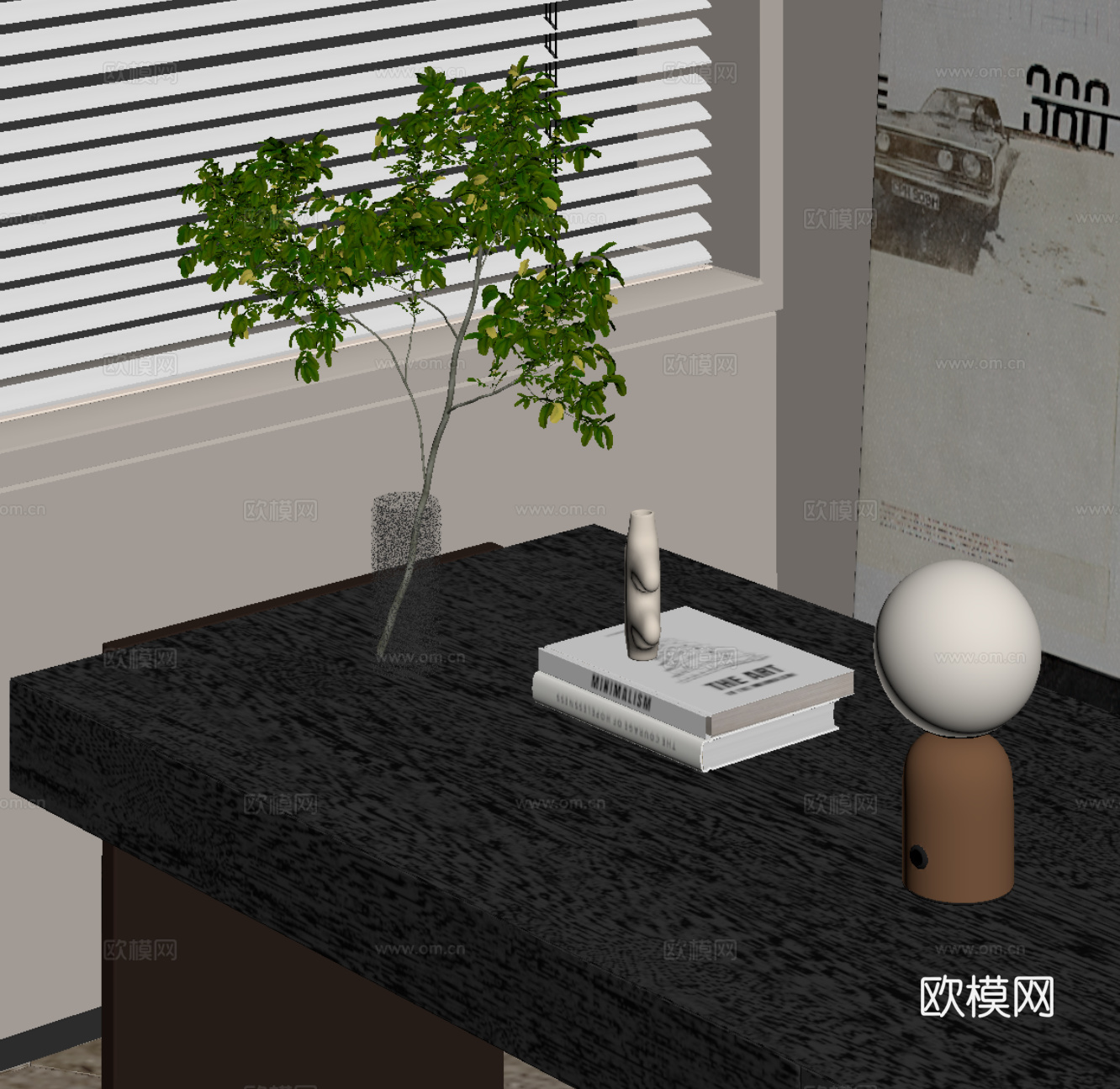 现代装饰摆件 绿植 书籍 水果su模型