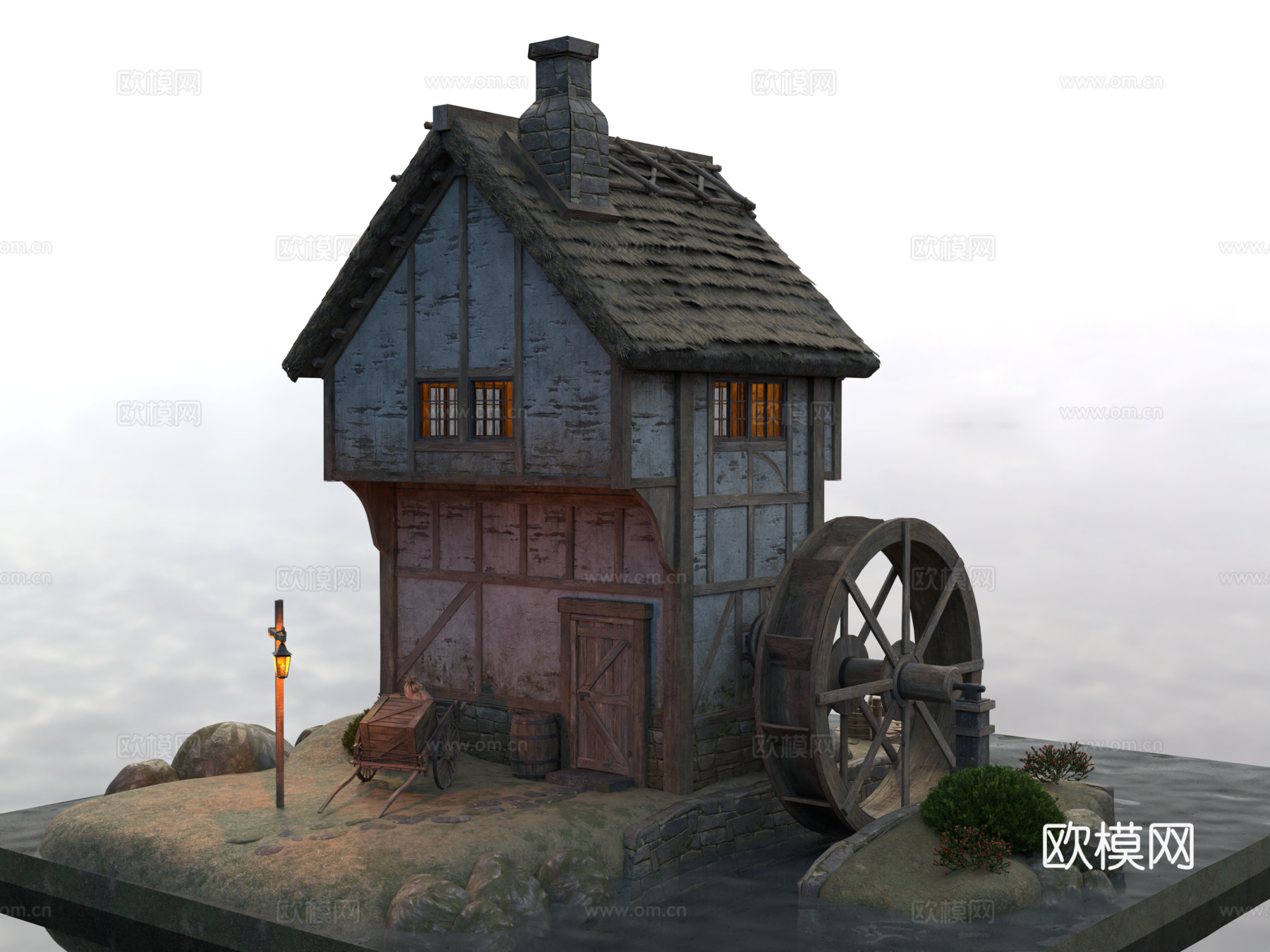 中世纪建筑 中世纪房屋 中世纪店铺 复古建筑 中世纪水车su模型