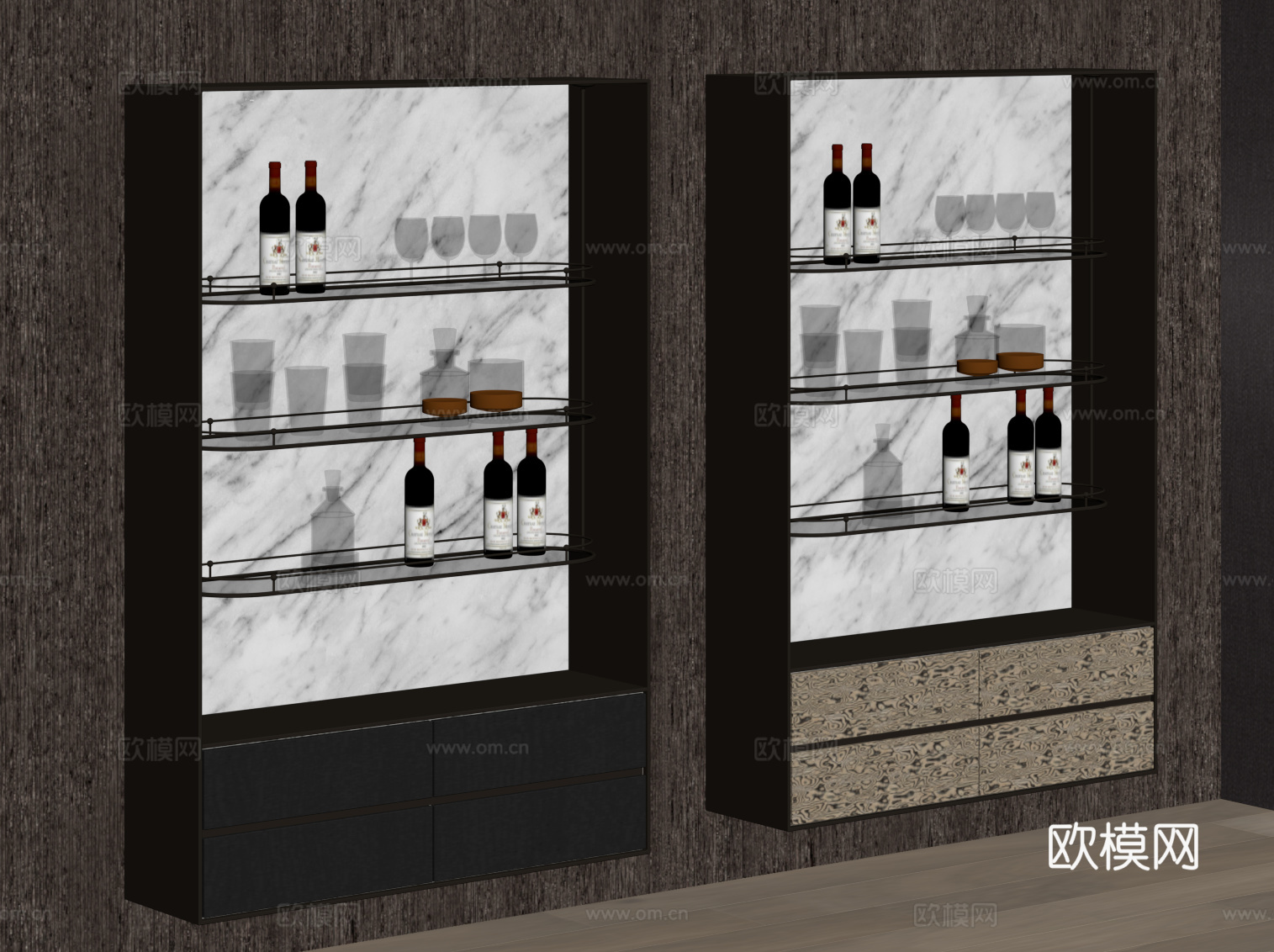 现代酒柜 酒架 餐边柜su模型