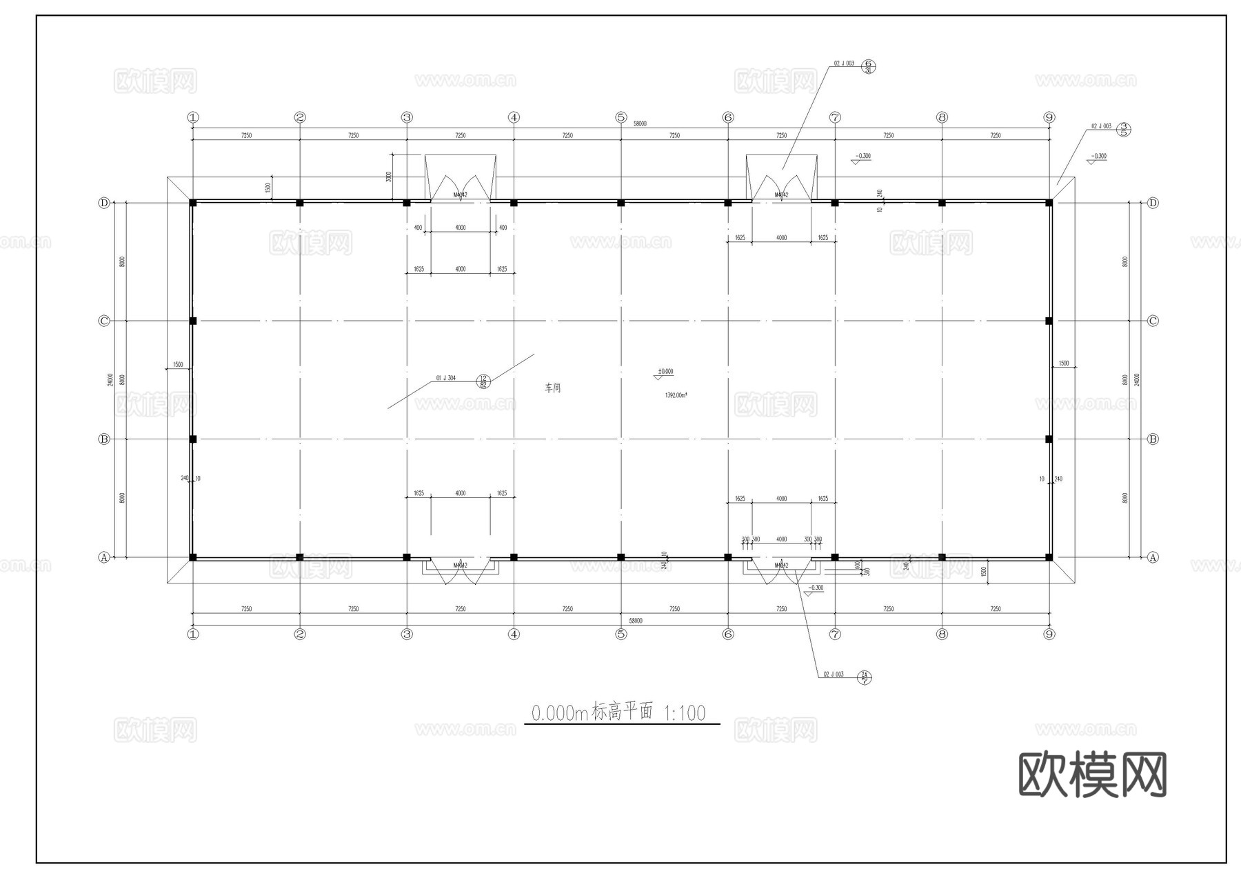 单层厂房建筑施工图cad施工图
