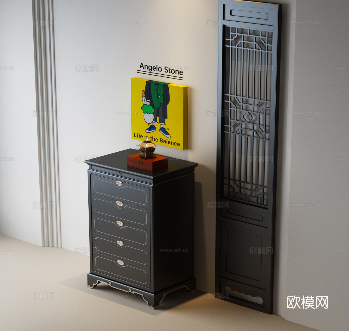 新中式斗柜 宋氏斗柜 宋氏屏风 宋氏装饰画 新中式装饰画3d模型