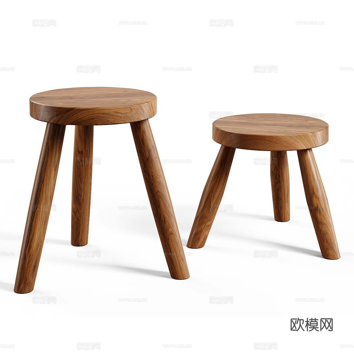 新中式侘寂柚木圆凳3d模型下载