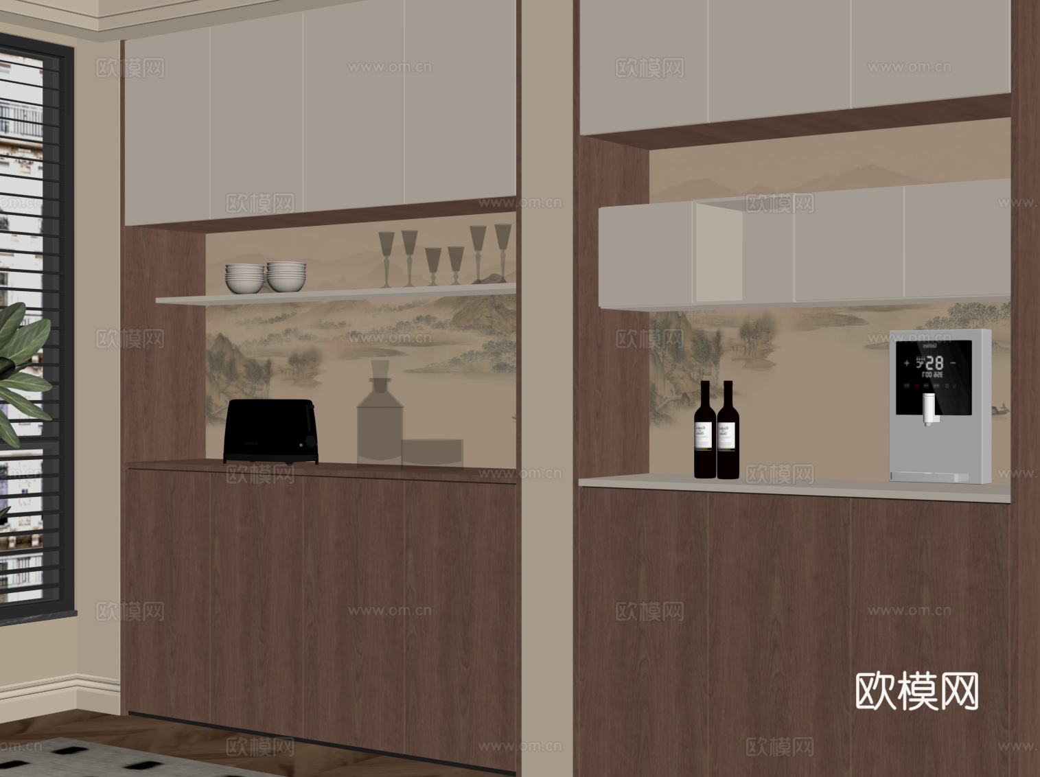 现代中古风酒柜 餐边柜su模型
