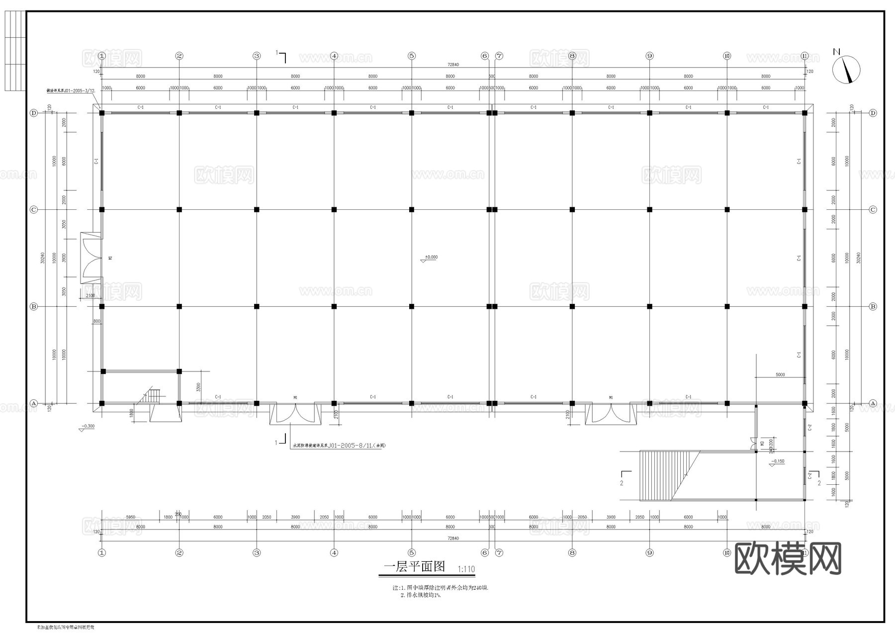 二层厂房建筑图cad施工图