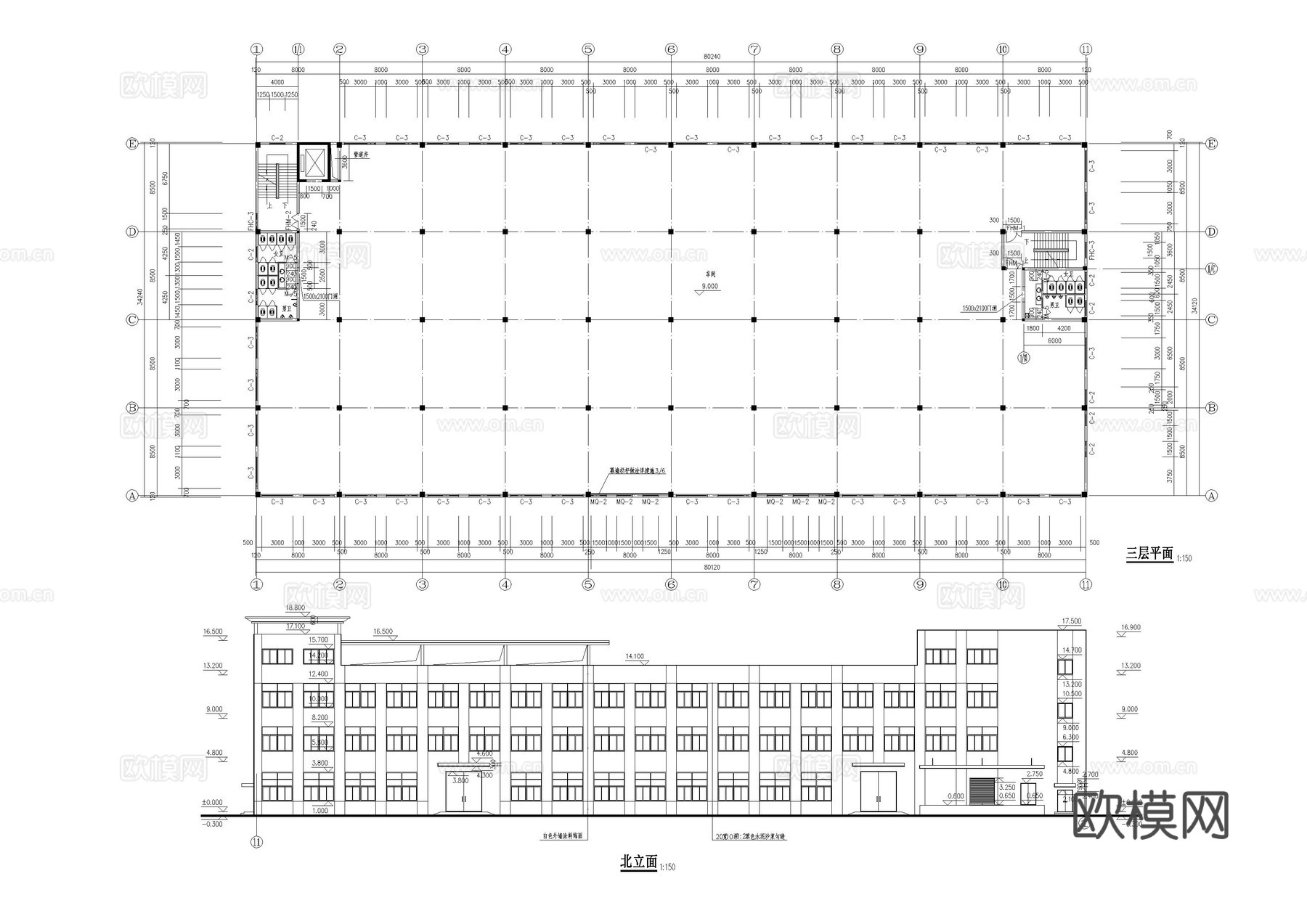 工厂建筑施工图纸cad施工图