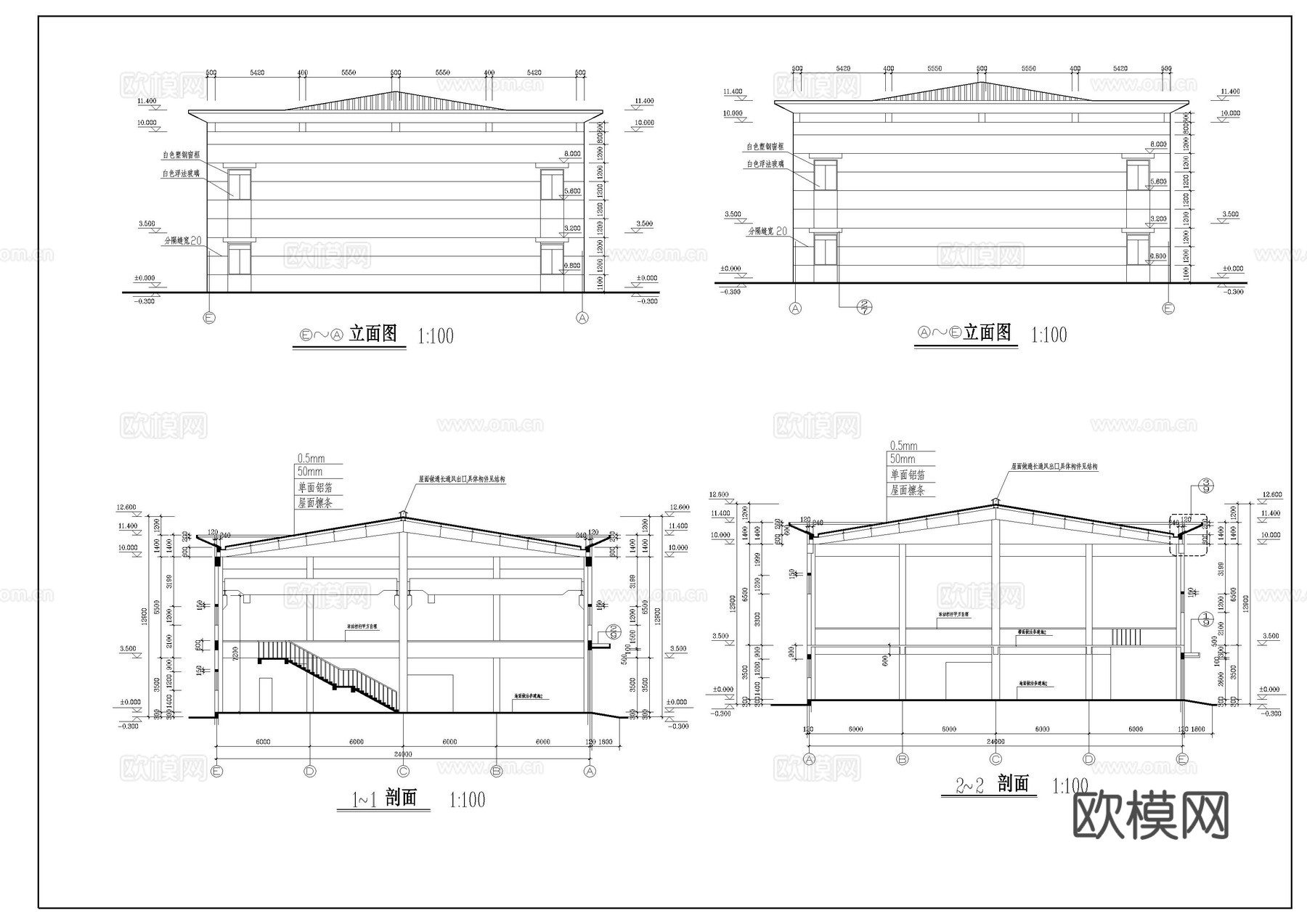 多层厂房建筑施工图cad施工图