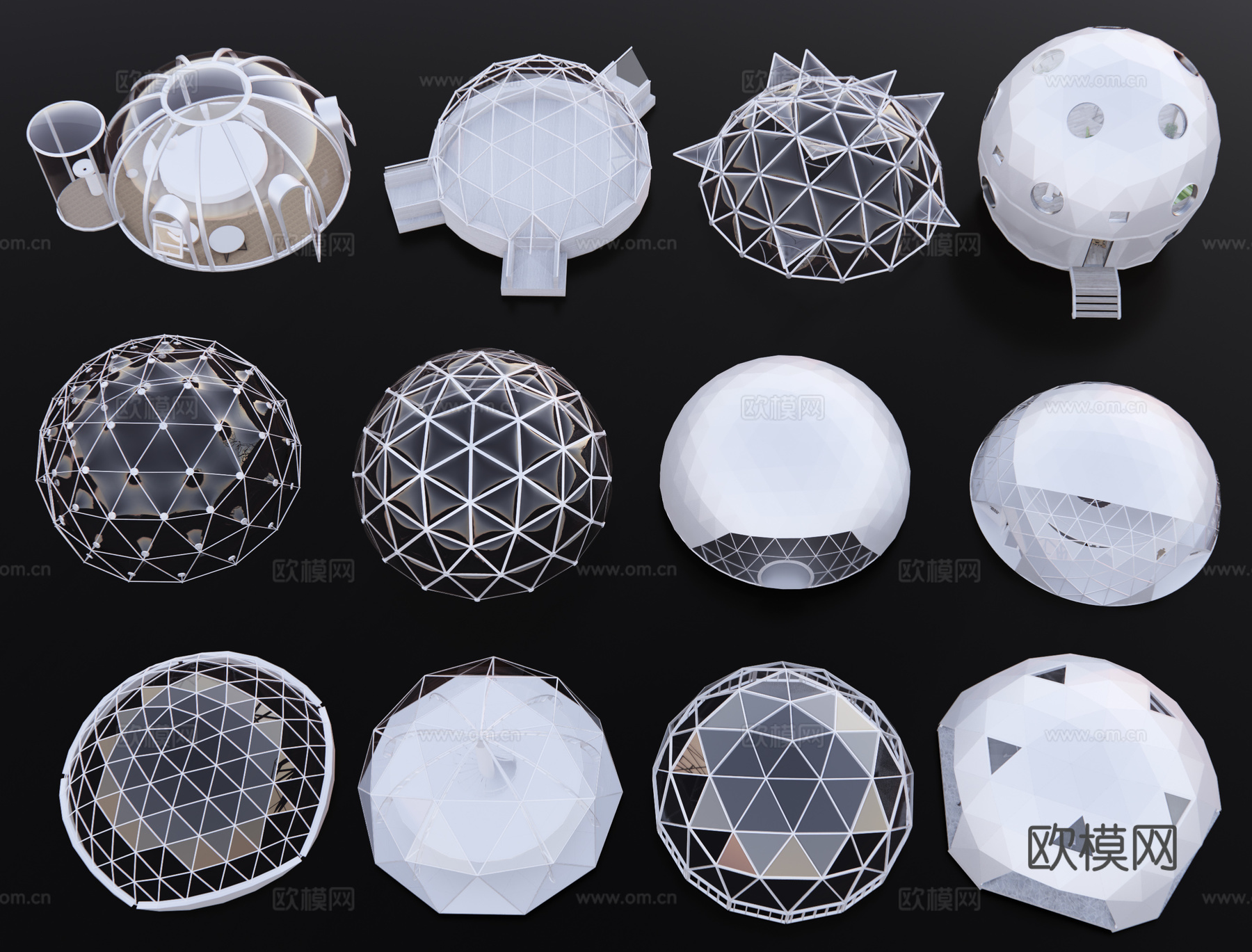 现代泡泡屋 星空屋 阳光房 遮阳棚 玻璃棚 穹顶建筑 玻璃房3d模型