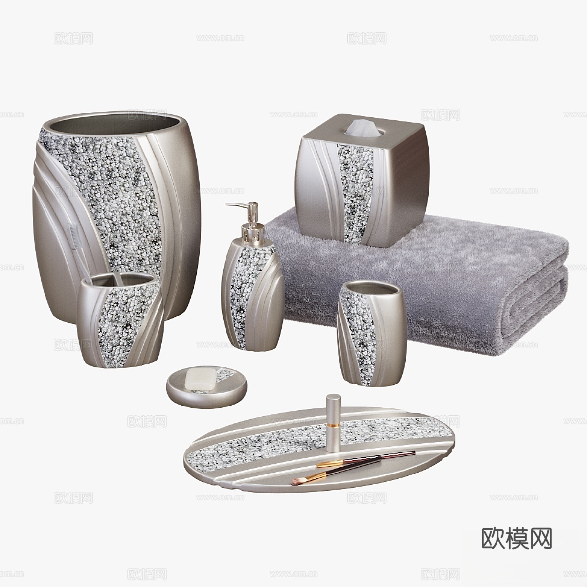 Brilliance 拼贴银灰色浴室配件3d模型