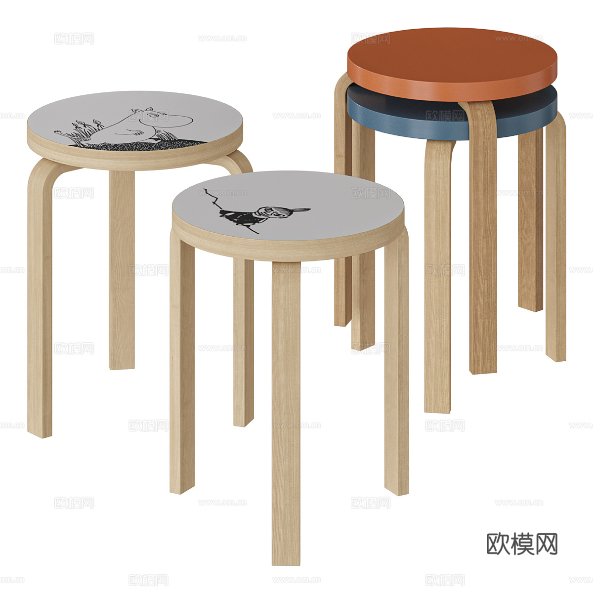 现代北欧儿童圆凳3d模型