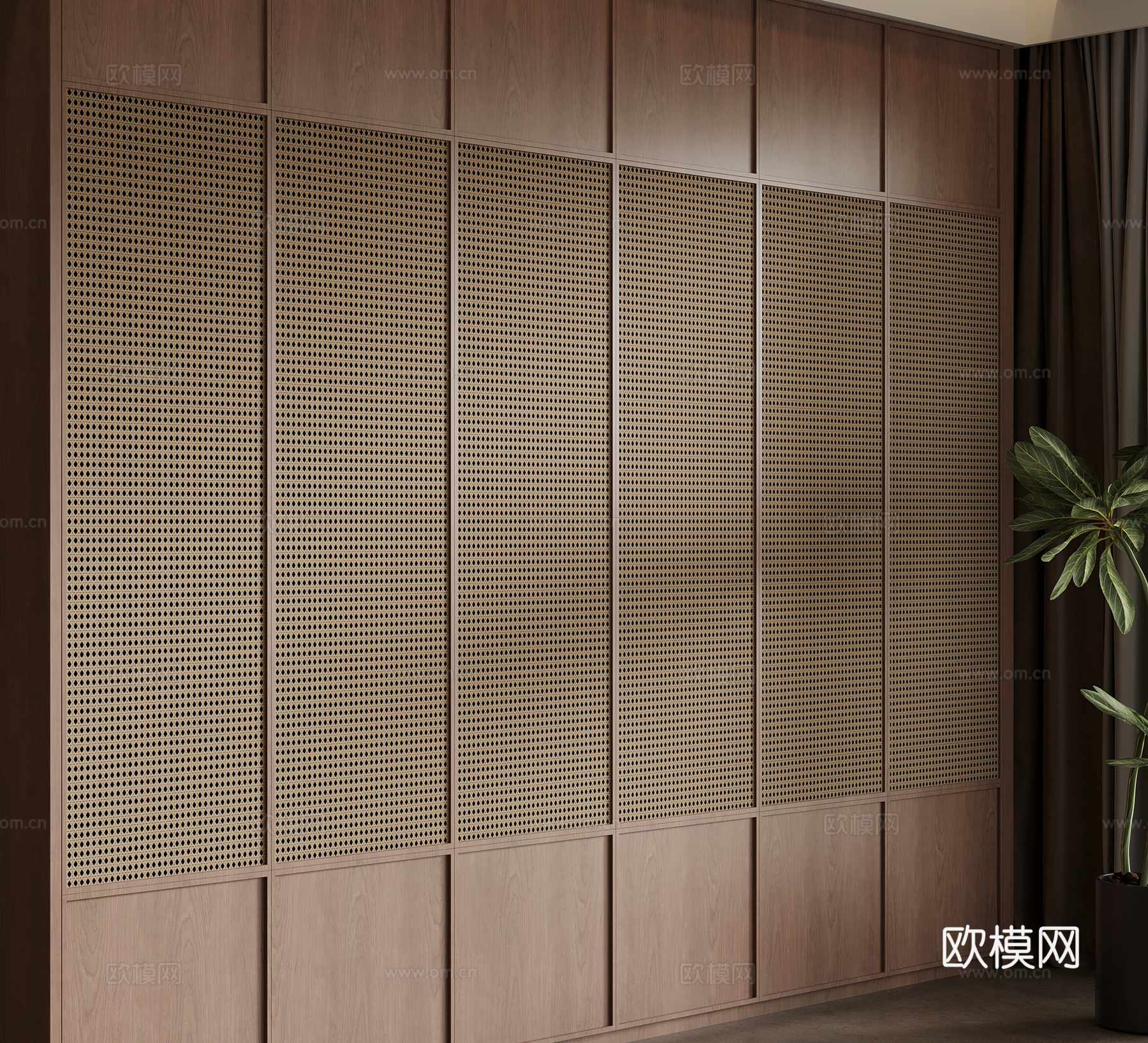 现代中古风衣柜 成品衣柜 通顶衣柜su模型