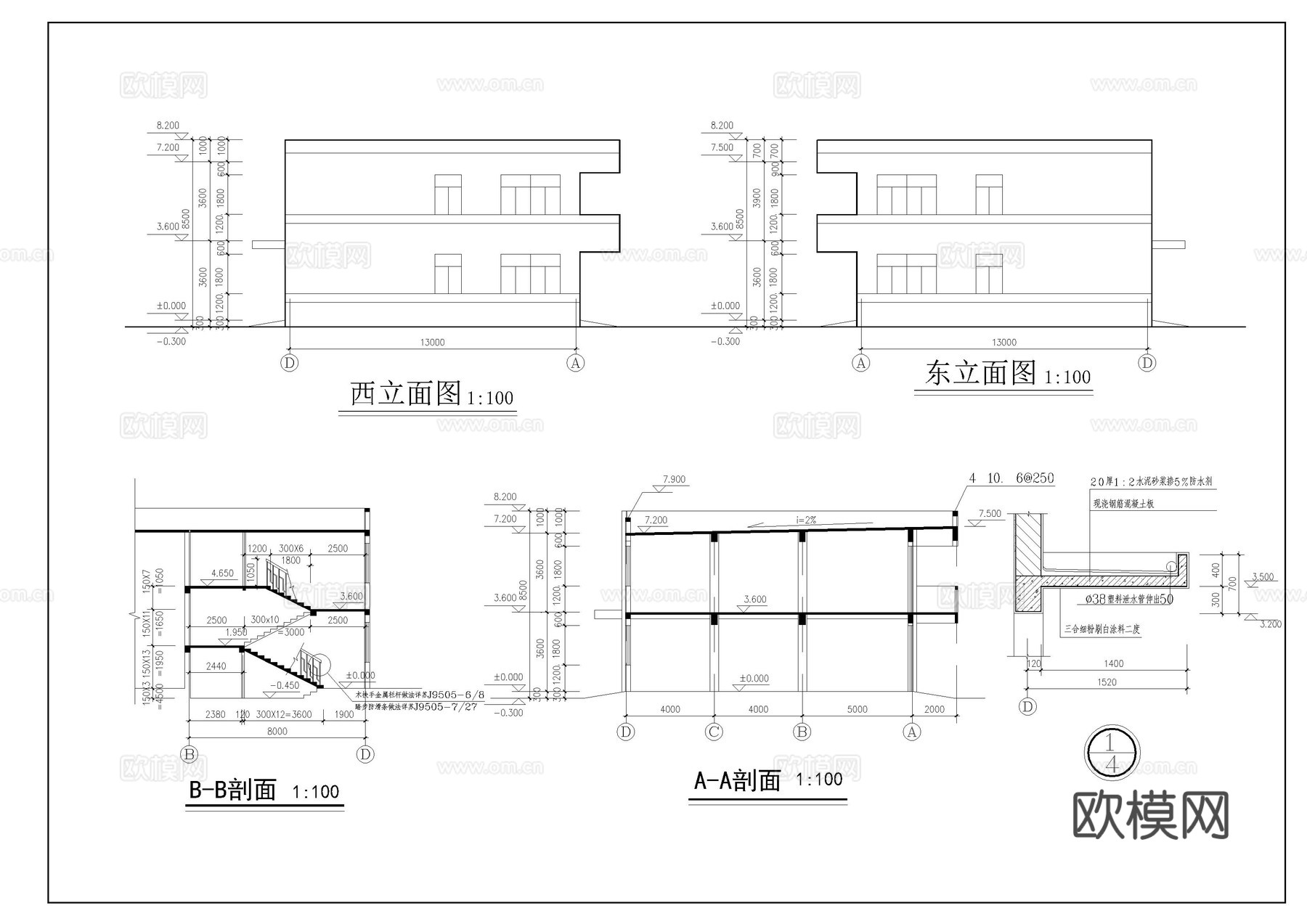 二层框架厂房设计图cad施工图