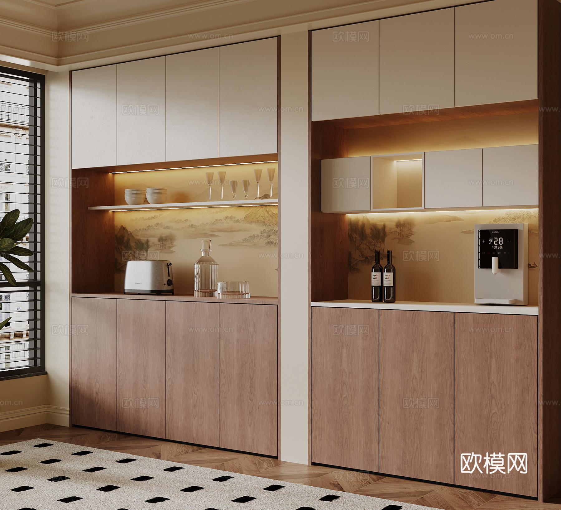 现代中古风酒柜 餐边柜3d模型