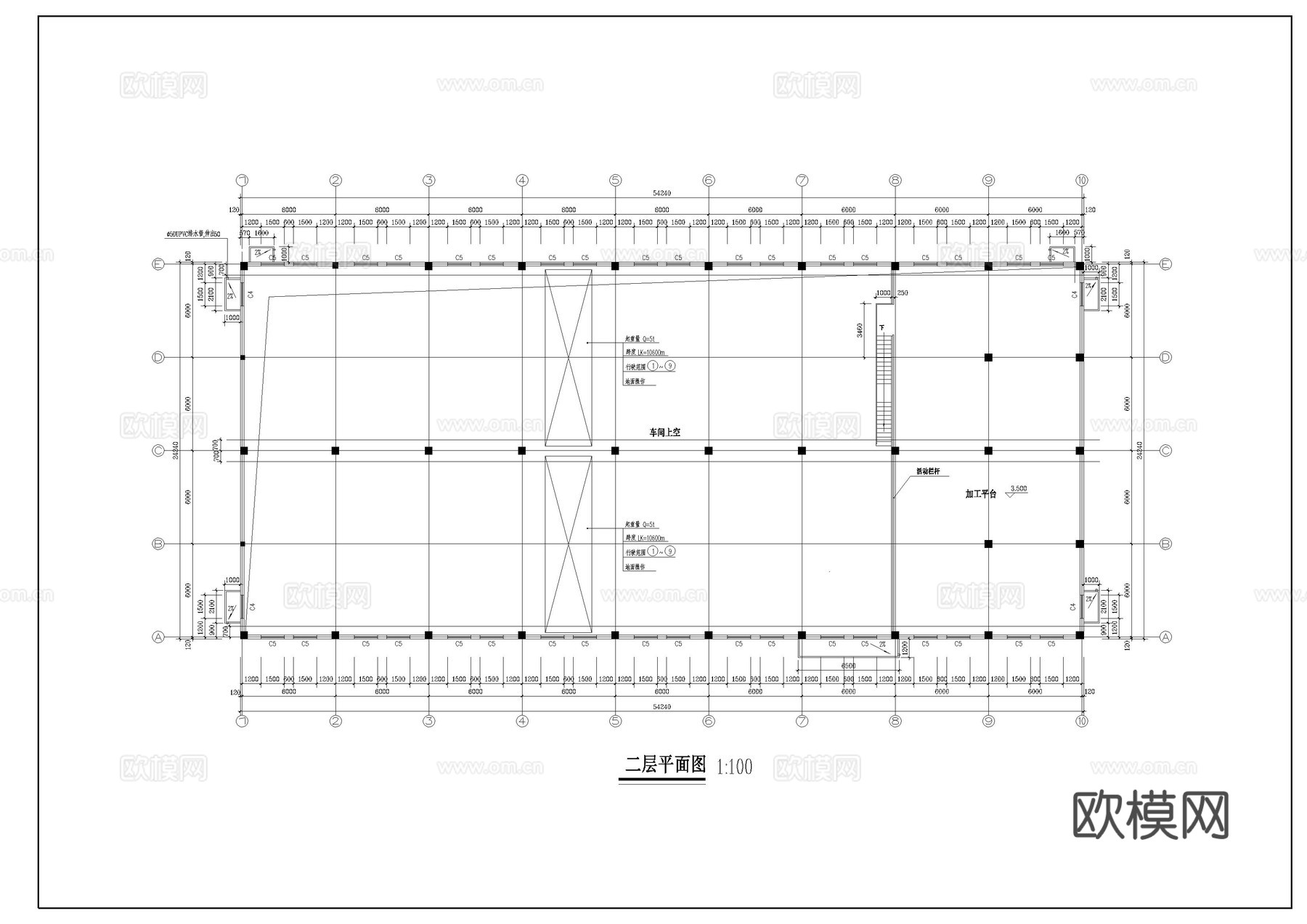 多层厂房建筑施工图cad施工图