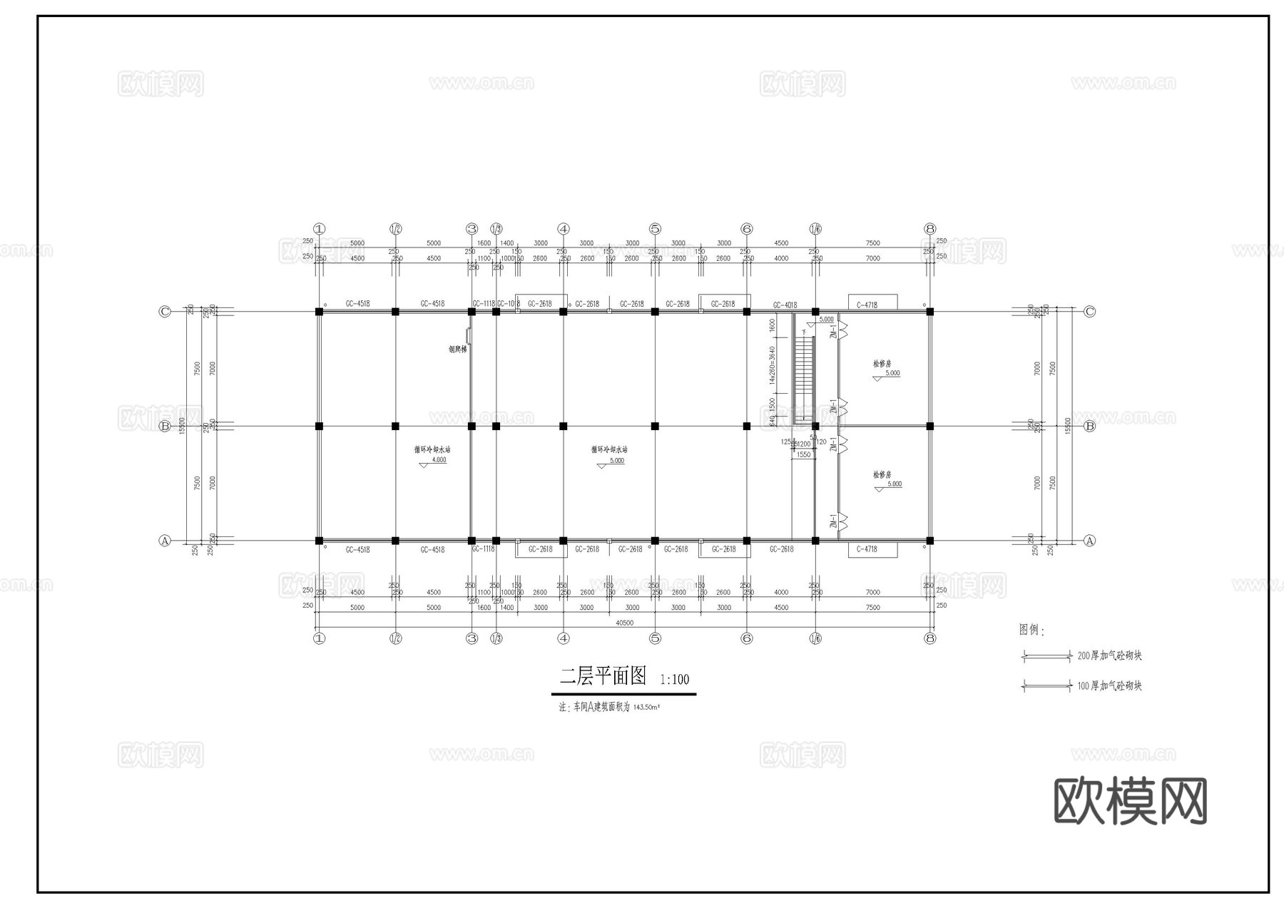 动力车间建筑施工图cad施工图