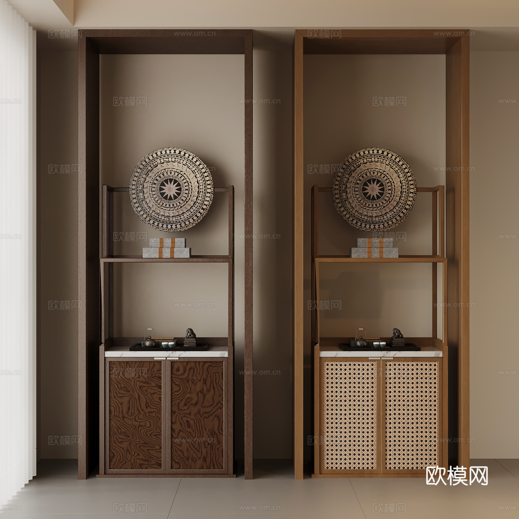 新中式茶水柜 边柜 装饰柜su模型
