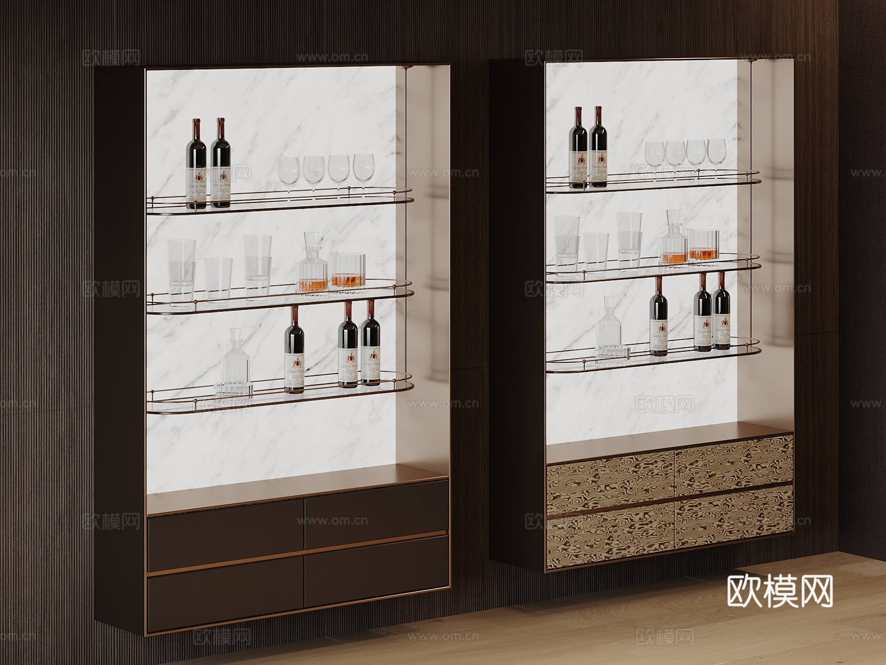 现代酒柜 酒架 餐边柜su模型