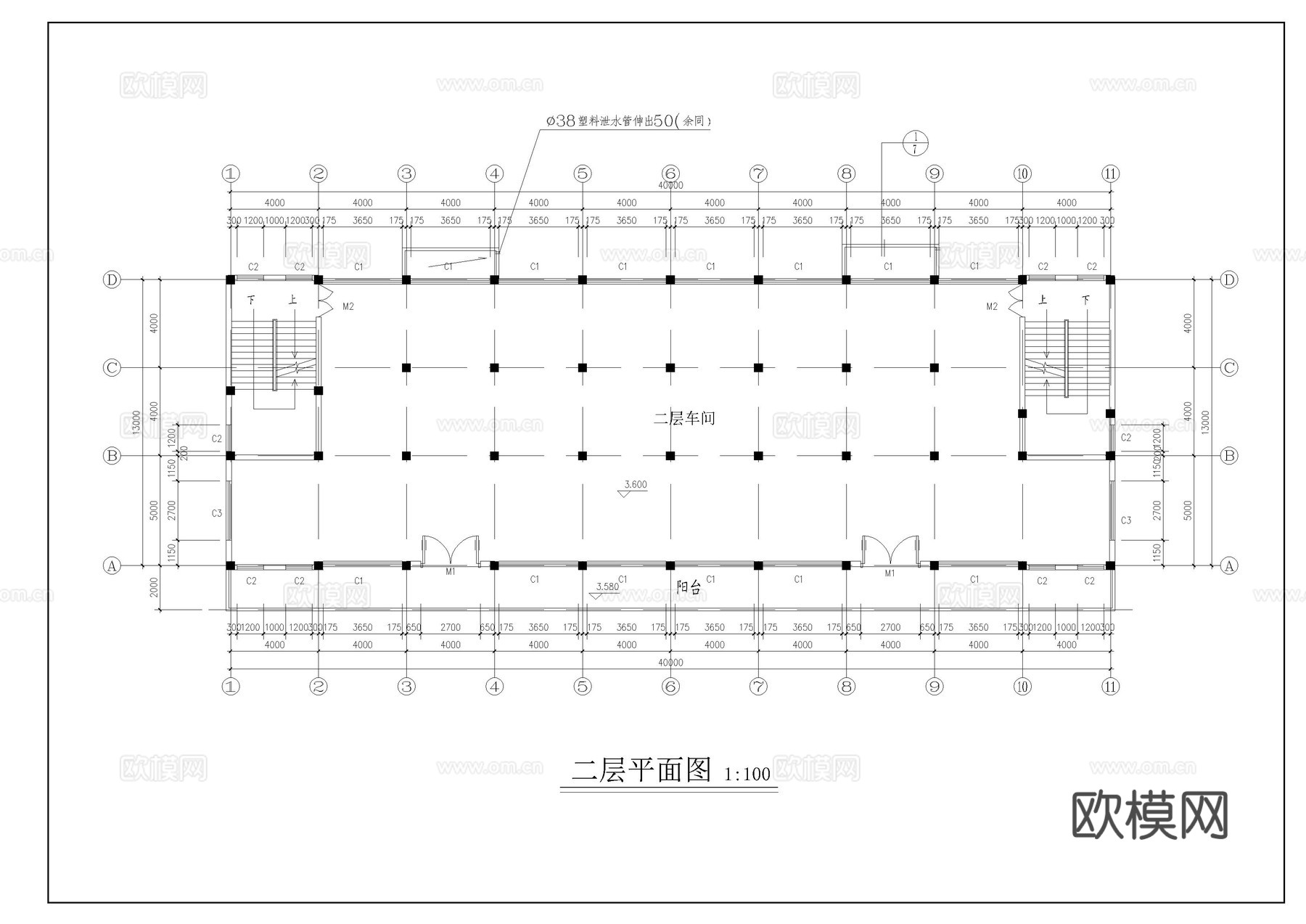 二层框架厂房设计图cad施工图