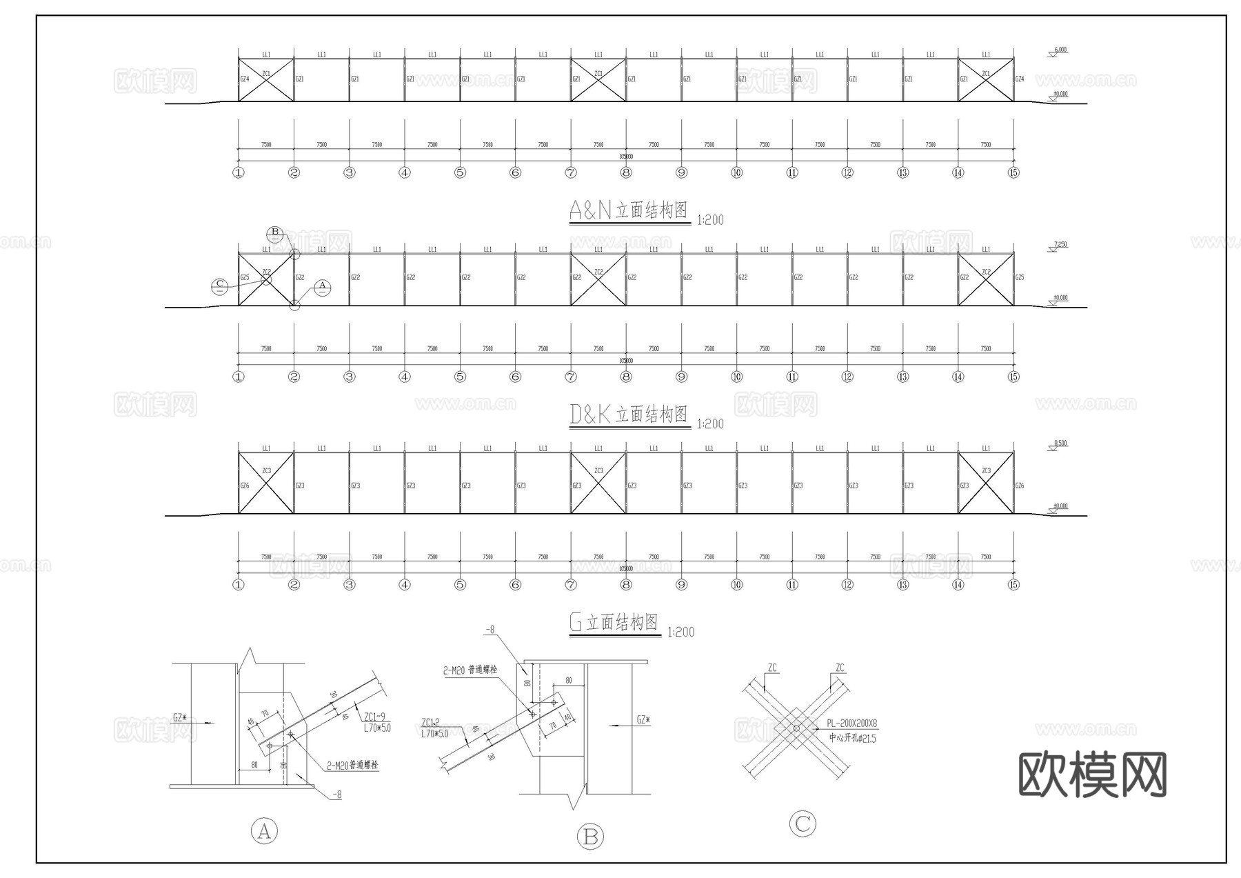 厂房建筑结构施工图cad施工图