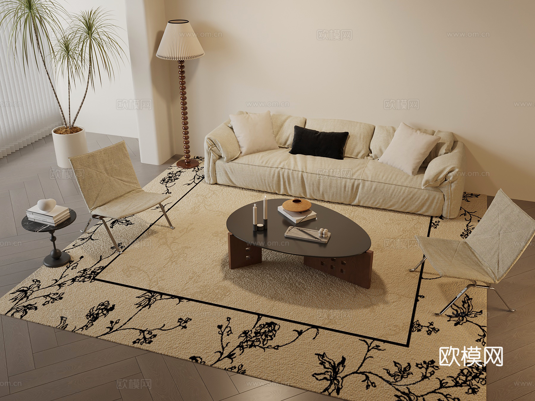 中古风沙发茶几组合3d模型下载