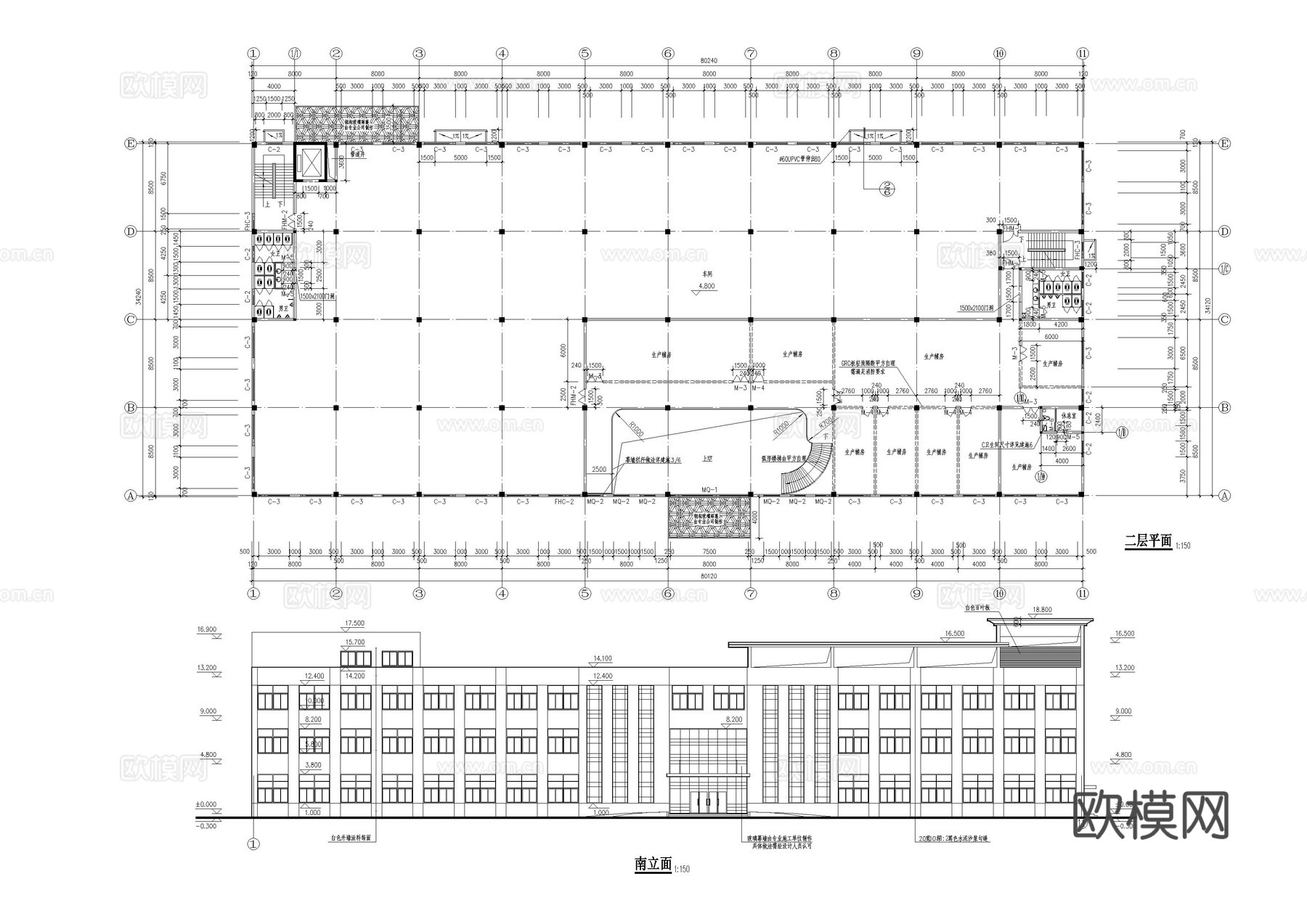 工厂建筑施工图纸cad施工图