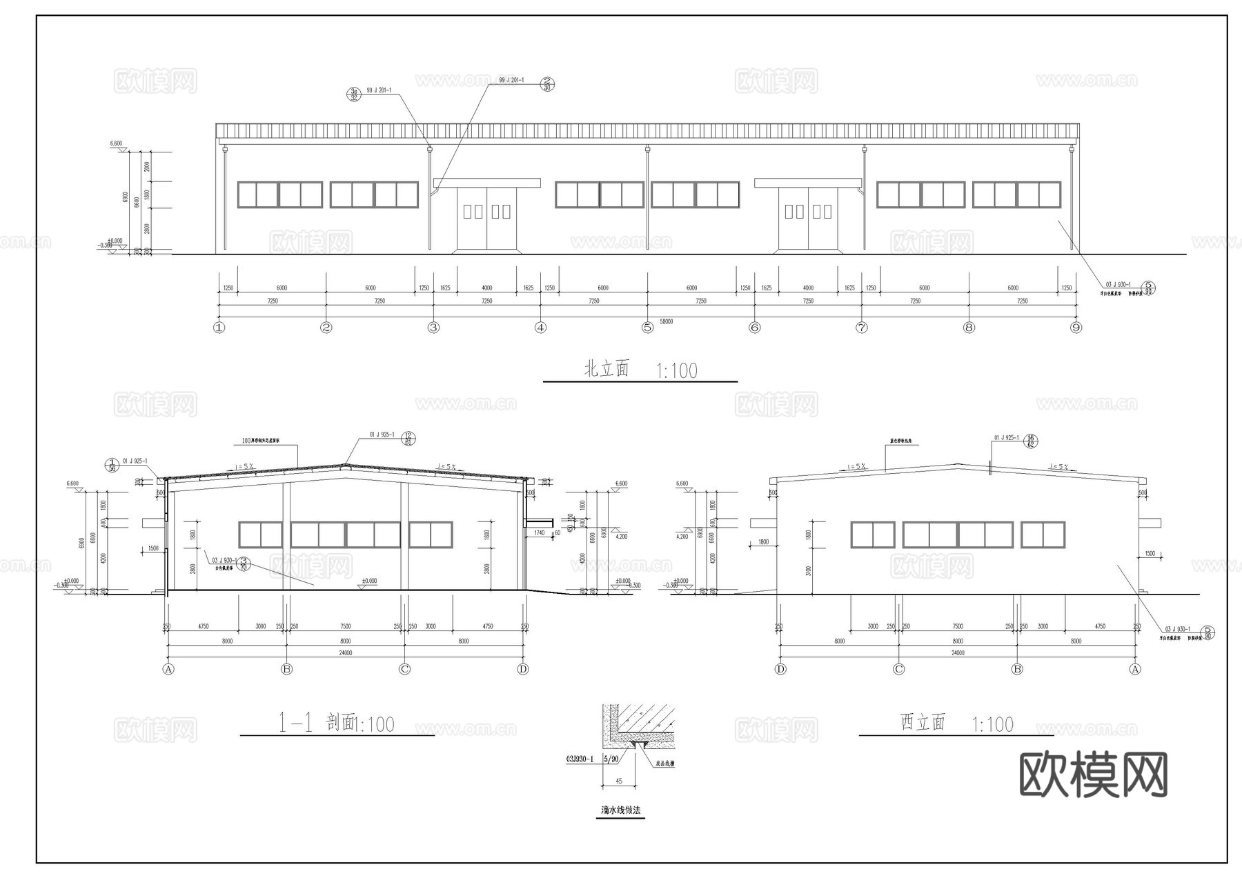 单层厂房建筑施工图cad施工图