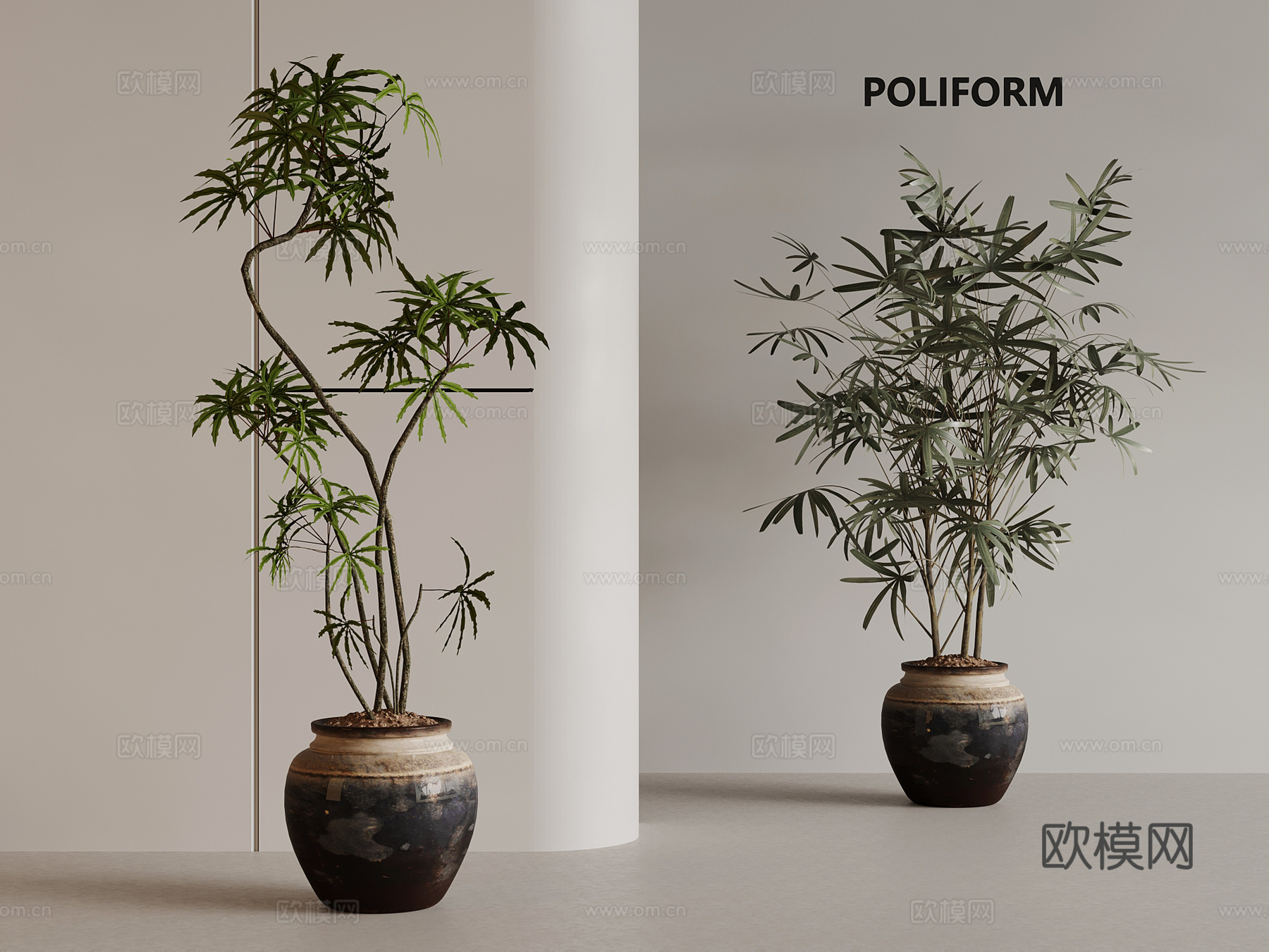 中古风绿植 盆栽植物3d模型下载