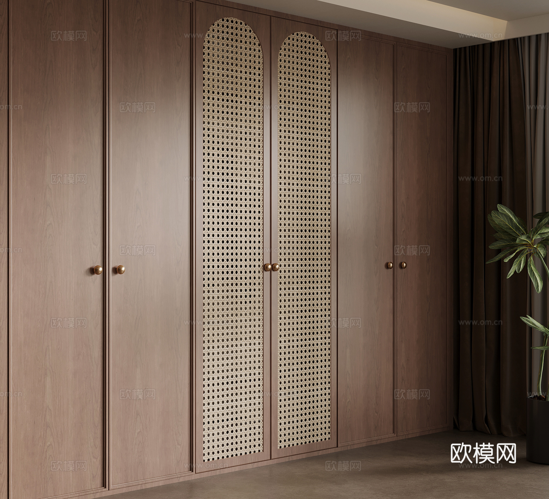 现代中古风衣柜 成品衣柜 通顶衣柜su模型