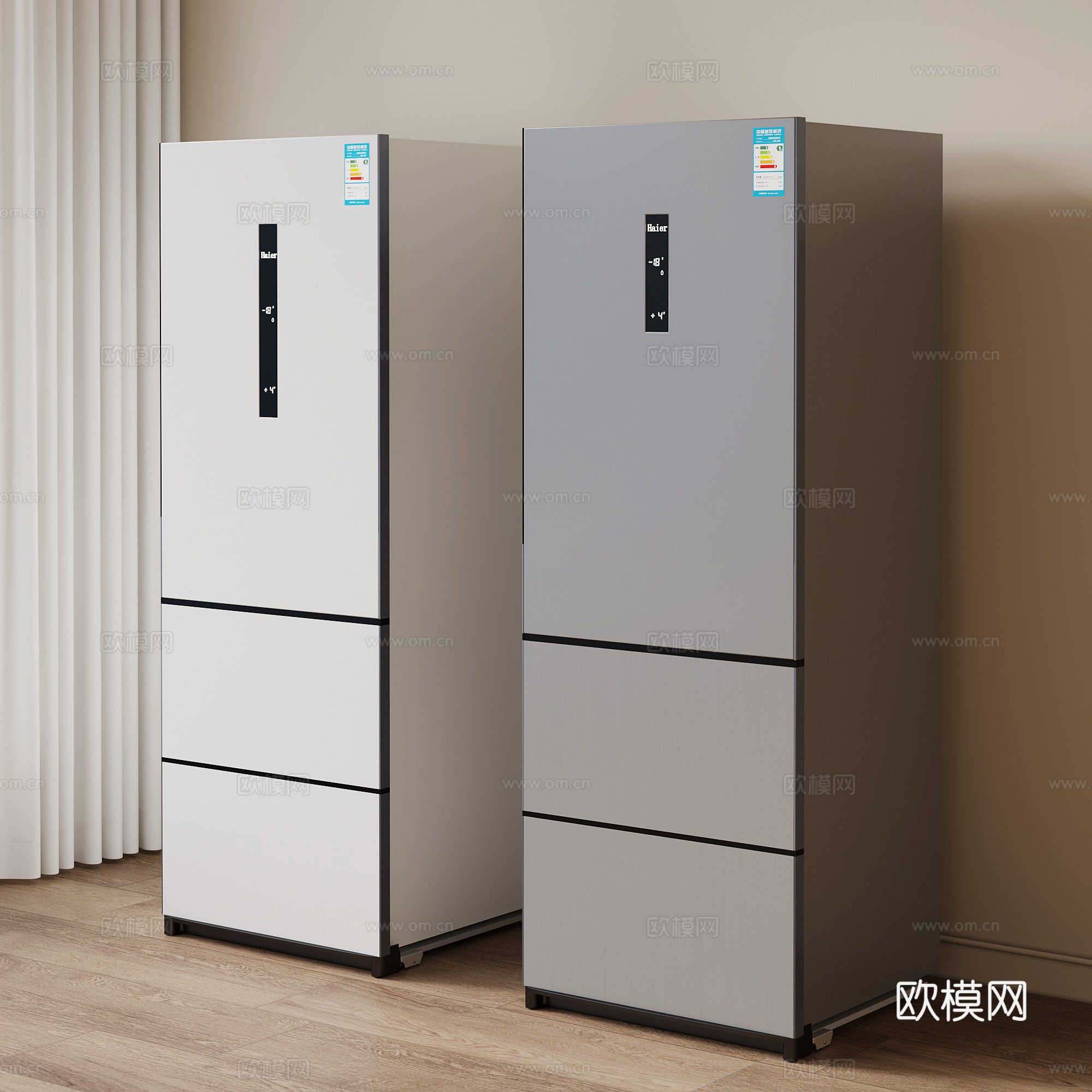 冰箱 三开门冰箱su模型