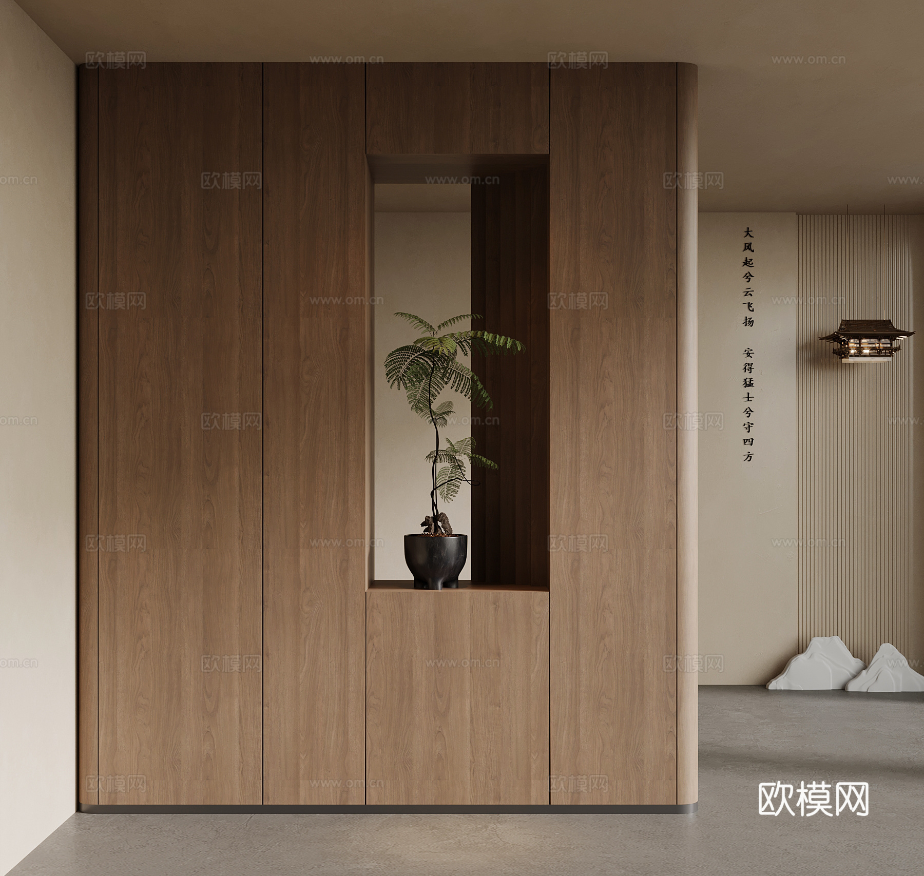新中式玄关柜 入户隔断su模型